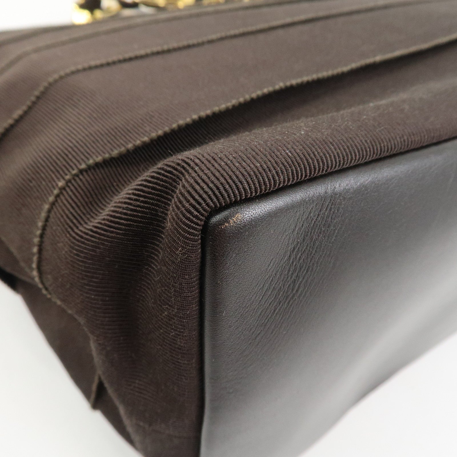 Ferragamo Vara Canvas Leather Shoulder Bag Tote Bag Brown
