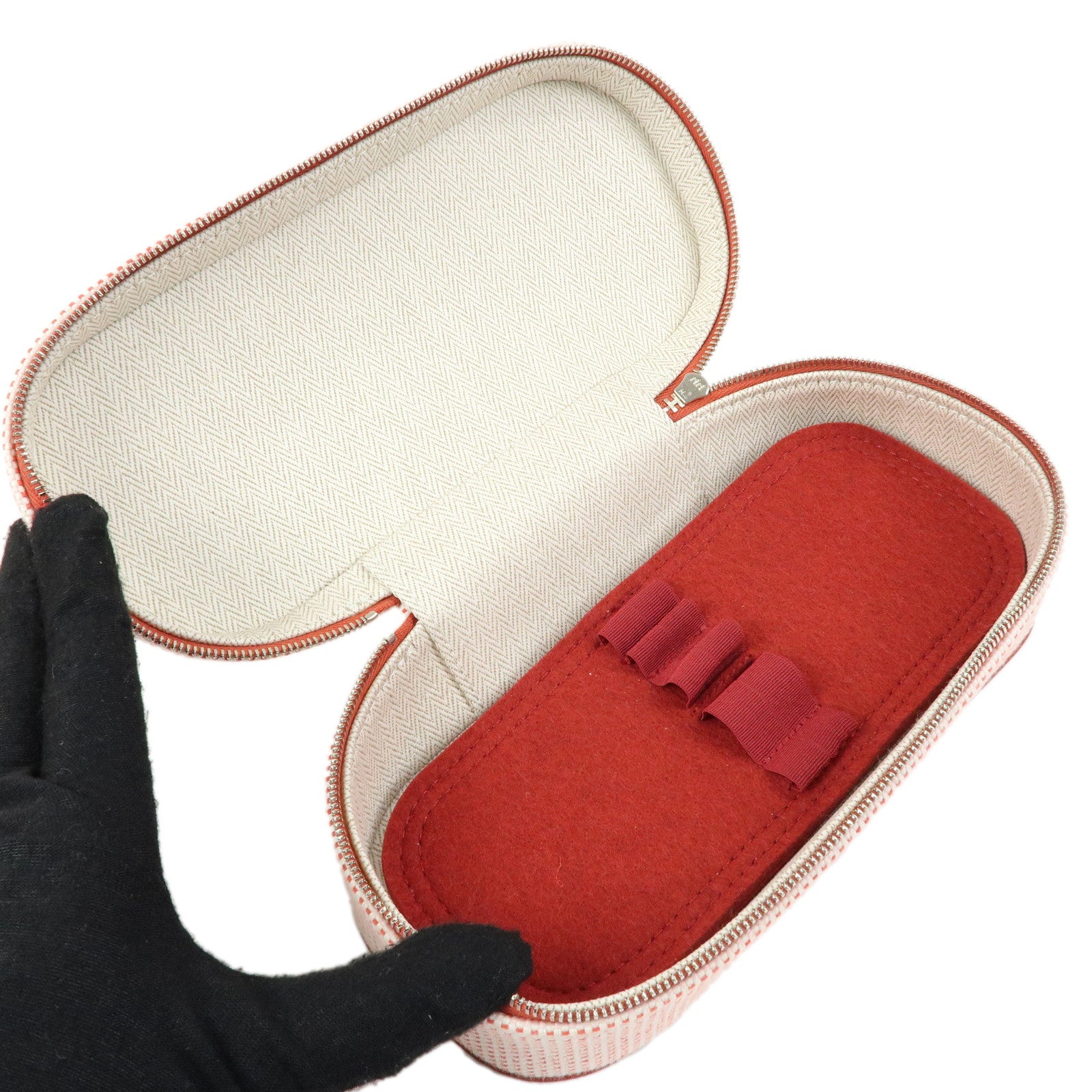 HERMES Escales Toilette H Cotton 100% Leather Pouch Cosmetics Pouch