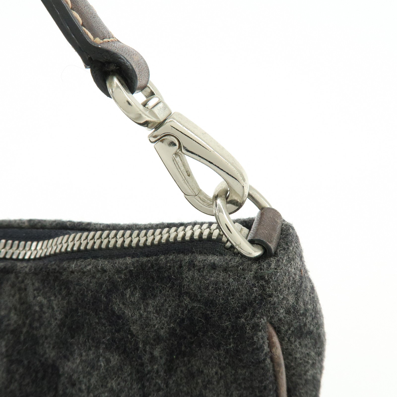 COACH Set of 2 Wool Leather Shoulder Bag Hand Bag Gray Brown