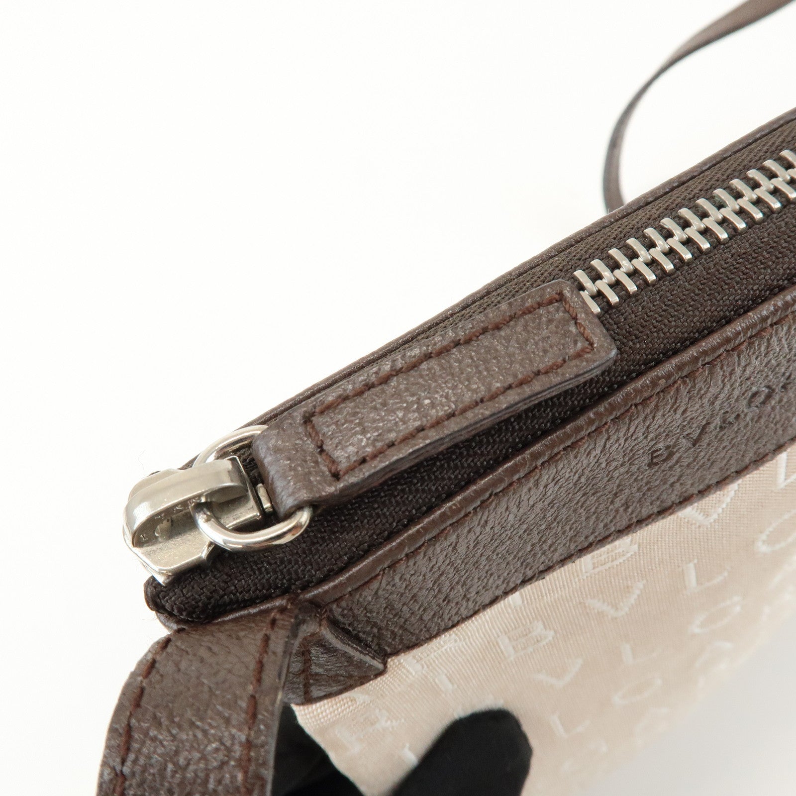 BVLGARI Logo Mania Monogram Canvas Leather Shoulder Bag Beige Brown