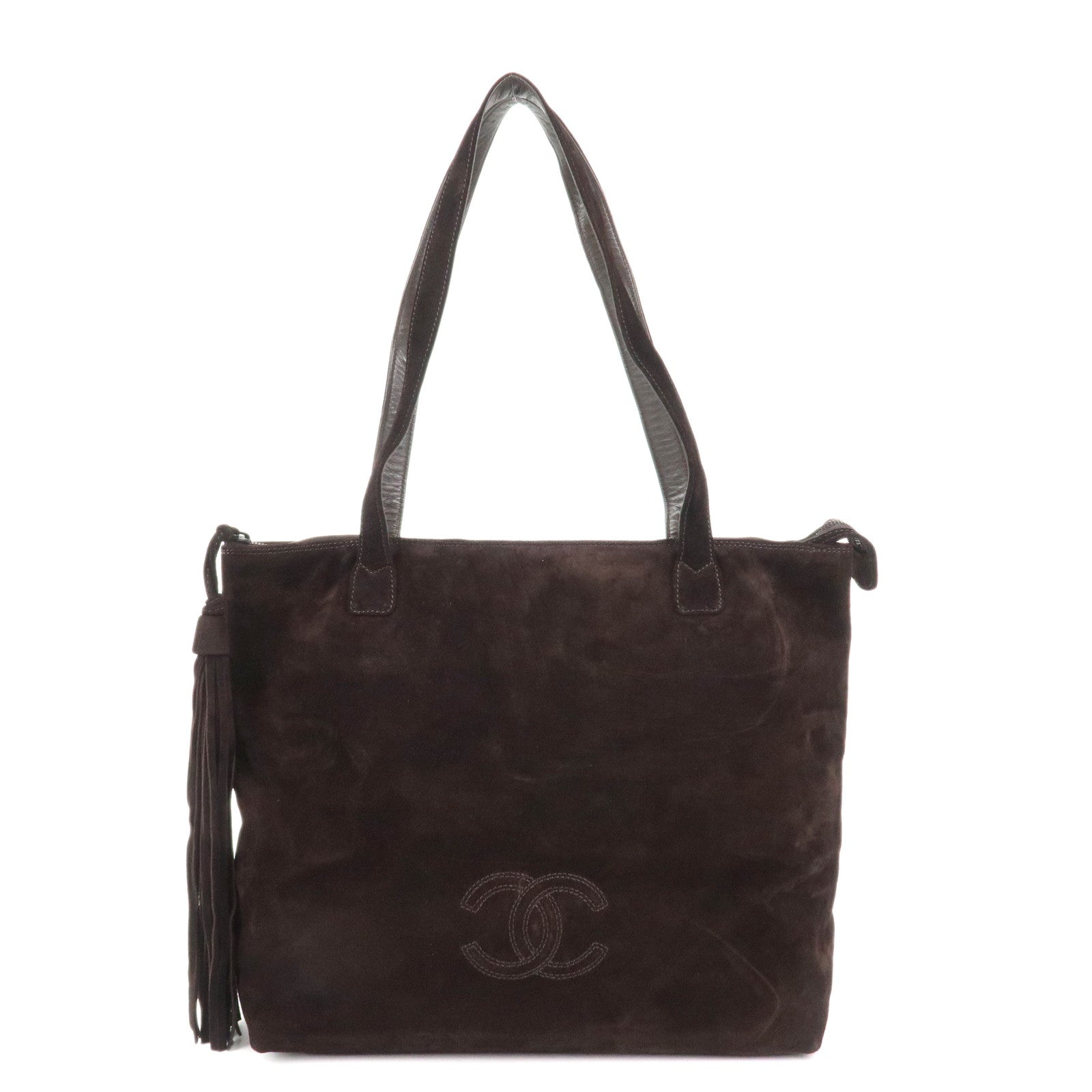 CHANEL COCO Mark Suede Tote Bag Shoulder Bag Brown