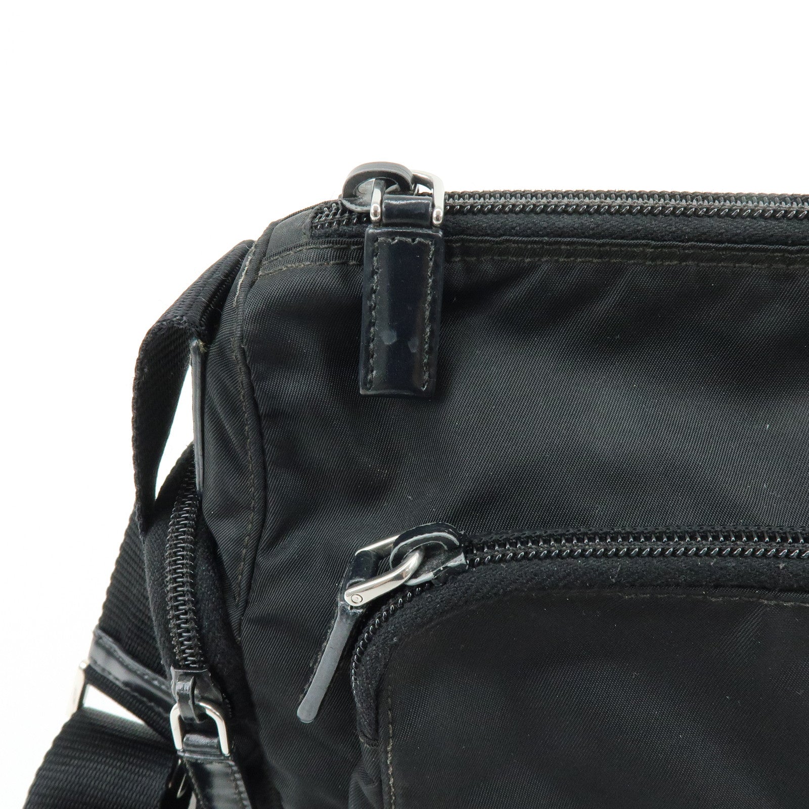 PRADA Triangle Logo Nylon Leather Shoulder Bag Crossbody Bag Black