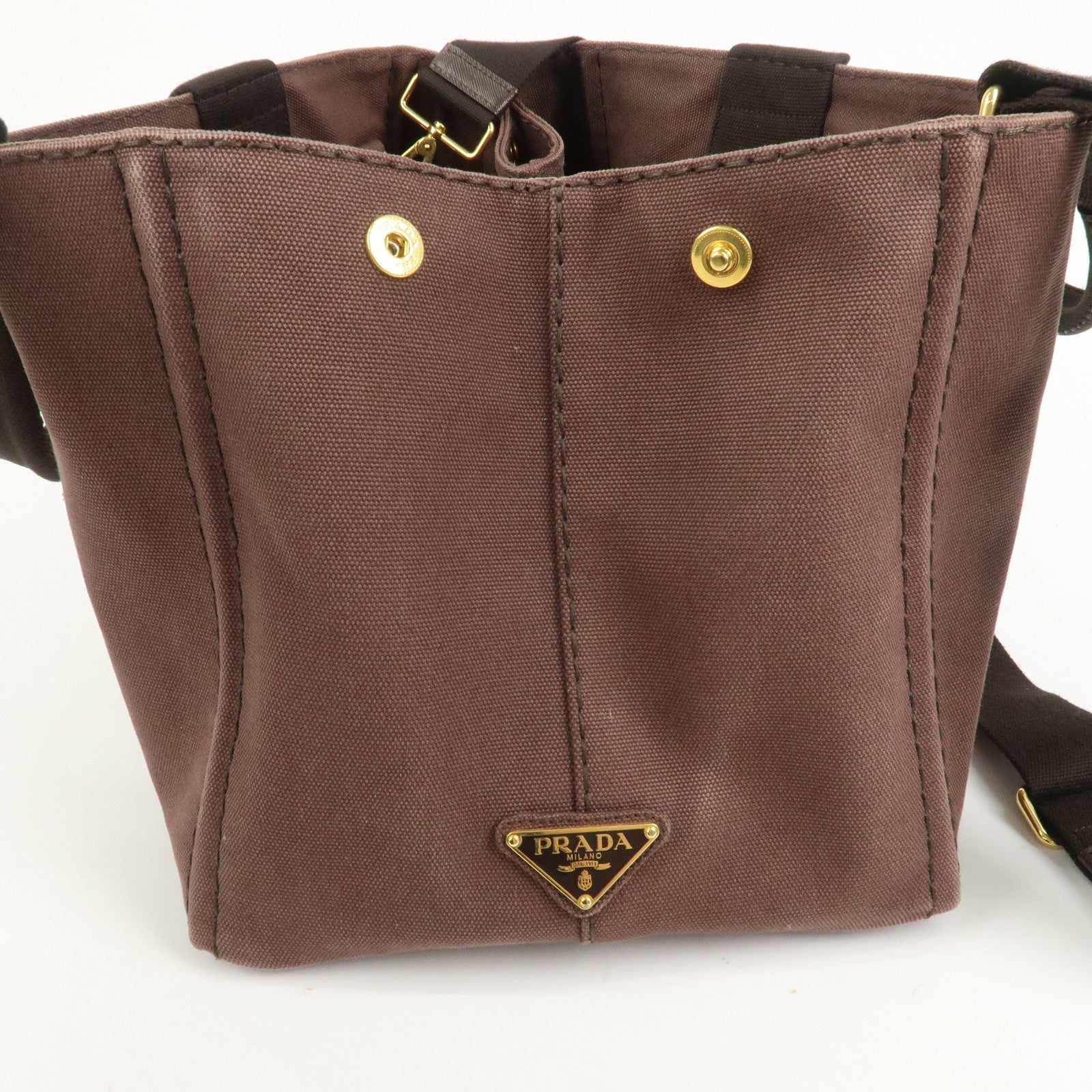 PRADA Logo Canapa Canvas 2Way Bag Hand Bag Brown BN2642