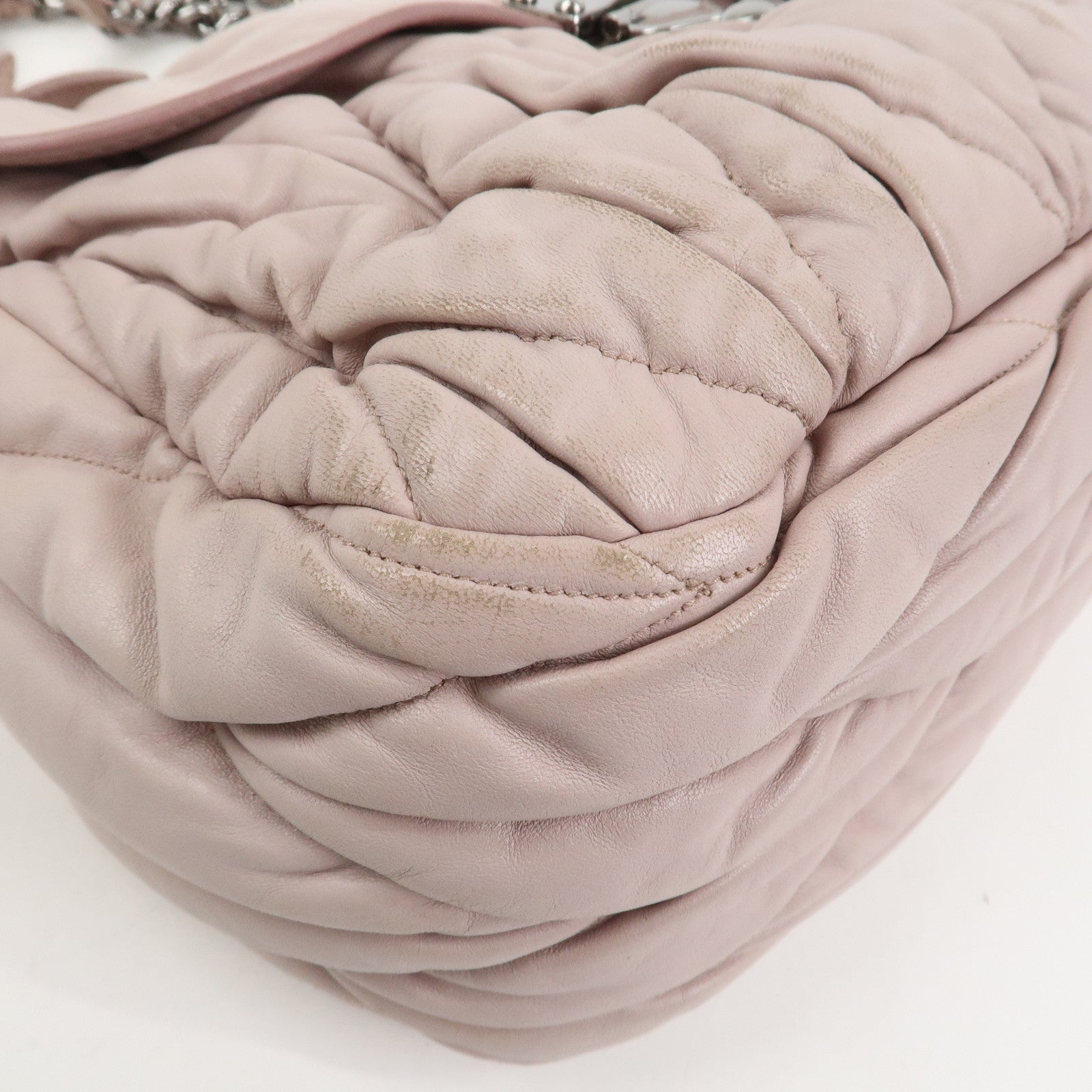 MIU MIU Matelasse Nappa Leather Tote Bag Shoulder Bag Light Pink