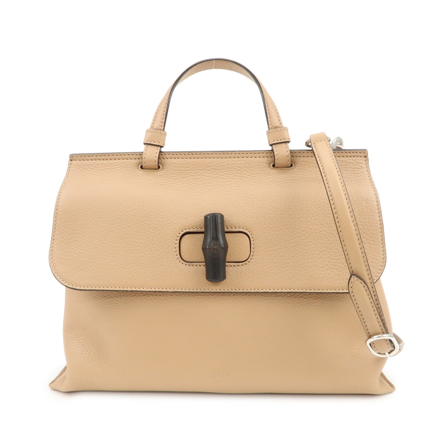 GUCCI Bamboo Leather 2WAY Bag Hand Bag Shoulder Bag Beige 392013