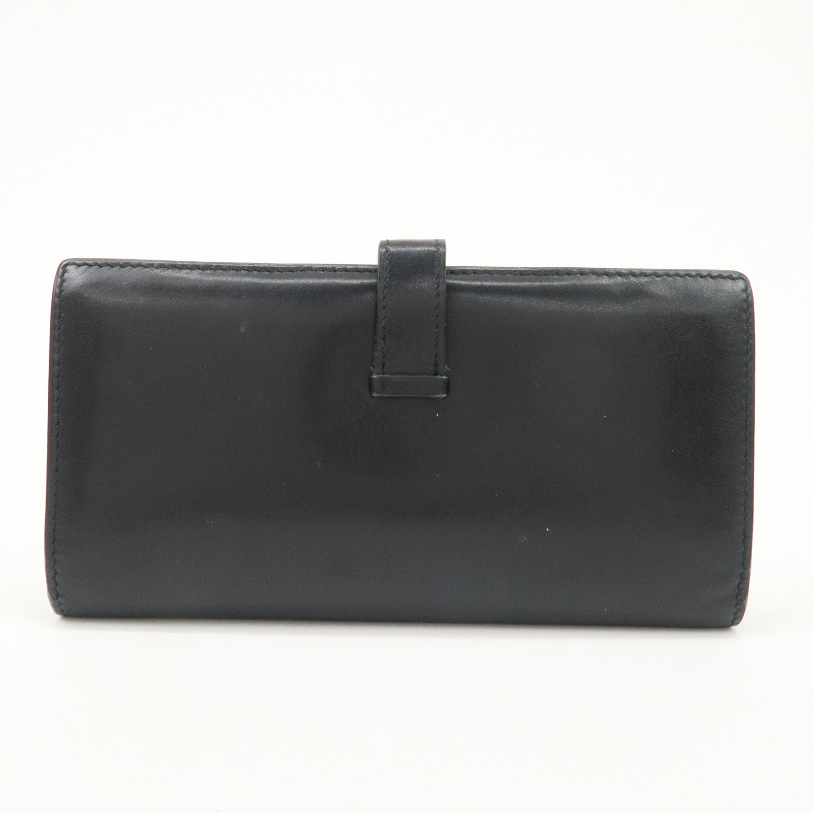 HERMES Box Calf Leather Beant Classic Long Wallet Black