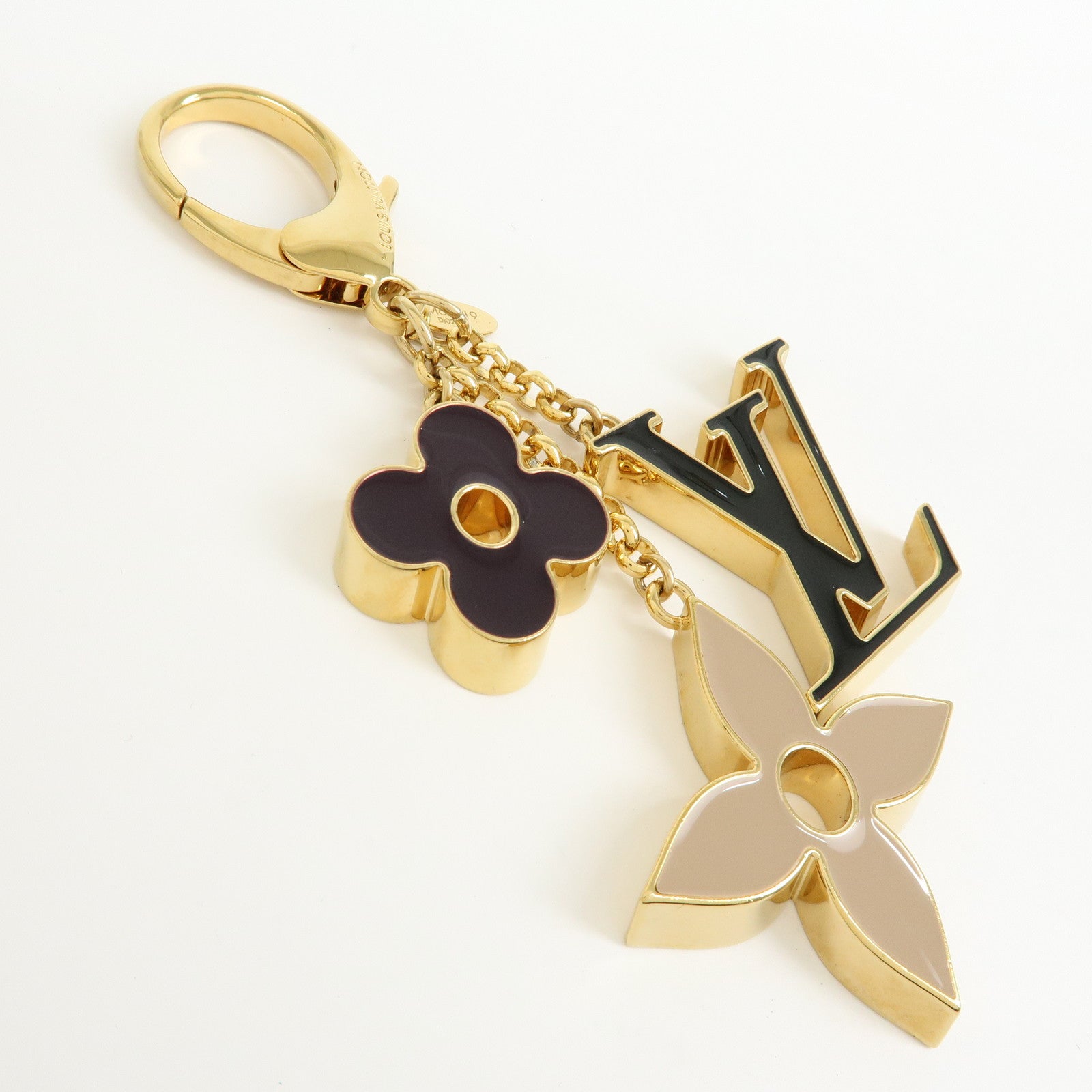 Louis Vuitton Fleur de Monogram Key Chain Bag Charm Gold M67119