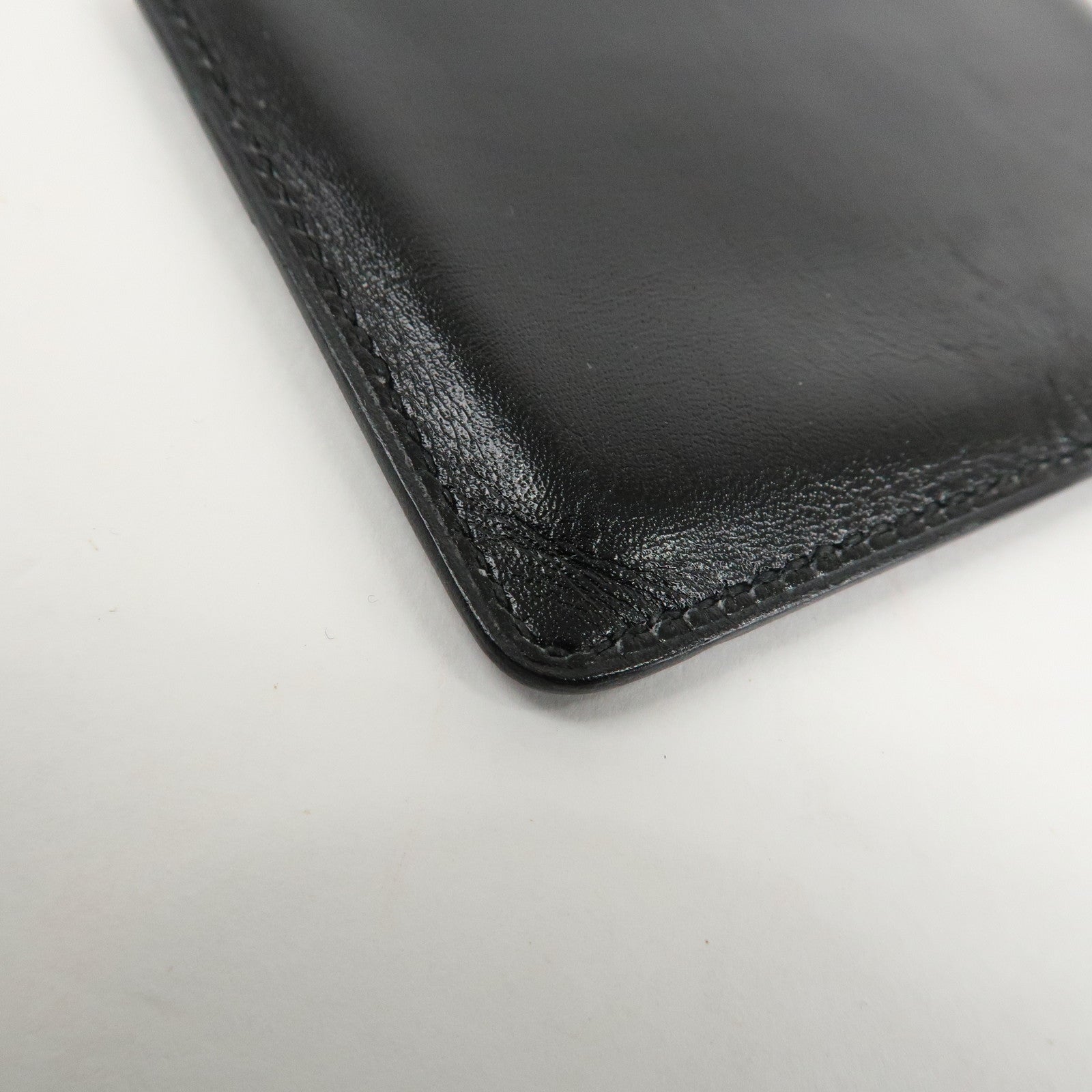 HERMES Leather □T Stamped Card Case Balck Gold Used