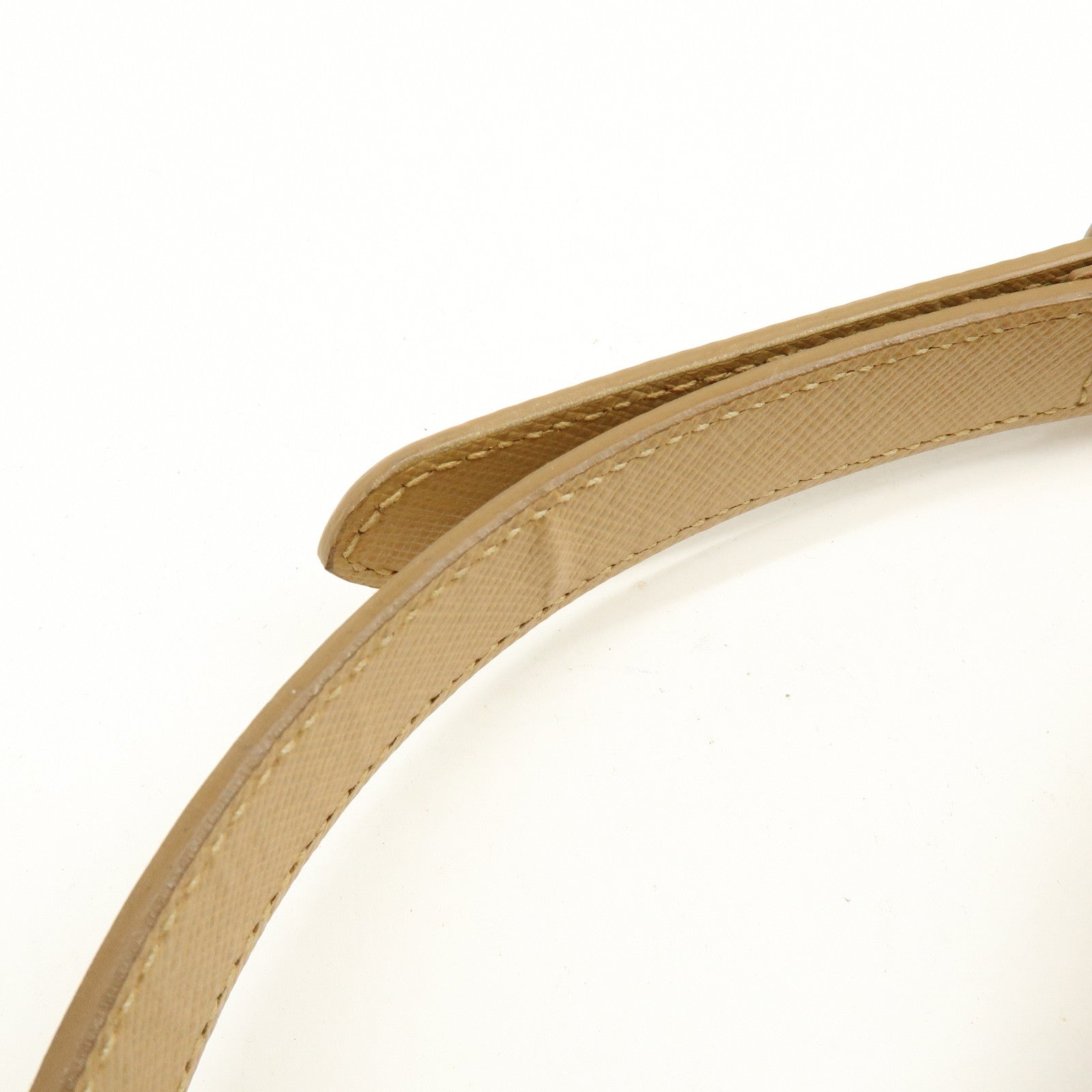 PRADA Triangle Logo Saffiano Leather Punched Boston Bag Beige