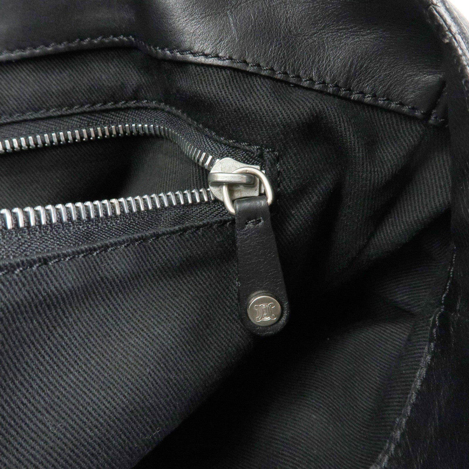CELINE Boogie Bag Leather Hand Bag Tote Bag Black Silver