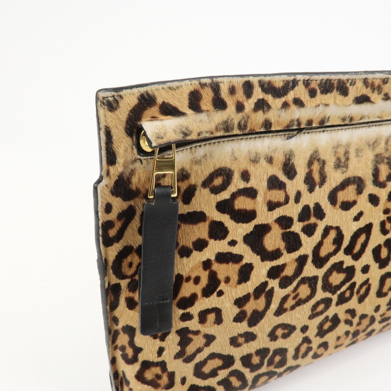 LOEWE Anagram Logo Unborn Calf Leather Clutch Bag Pouch Leopard