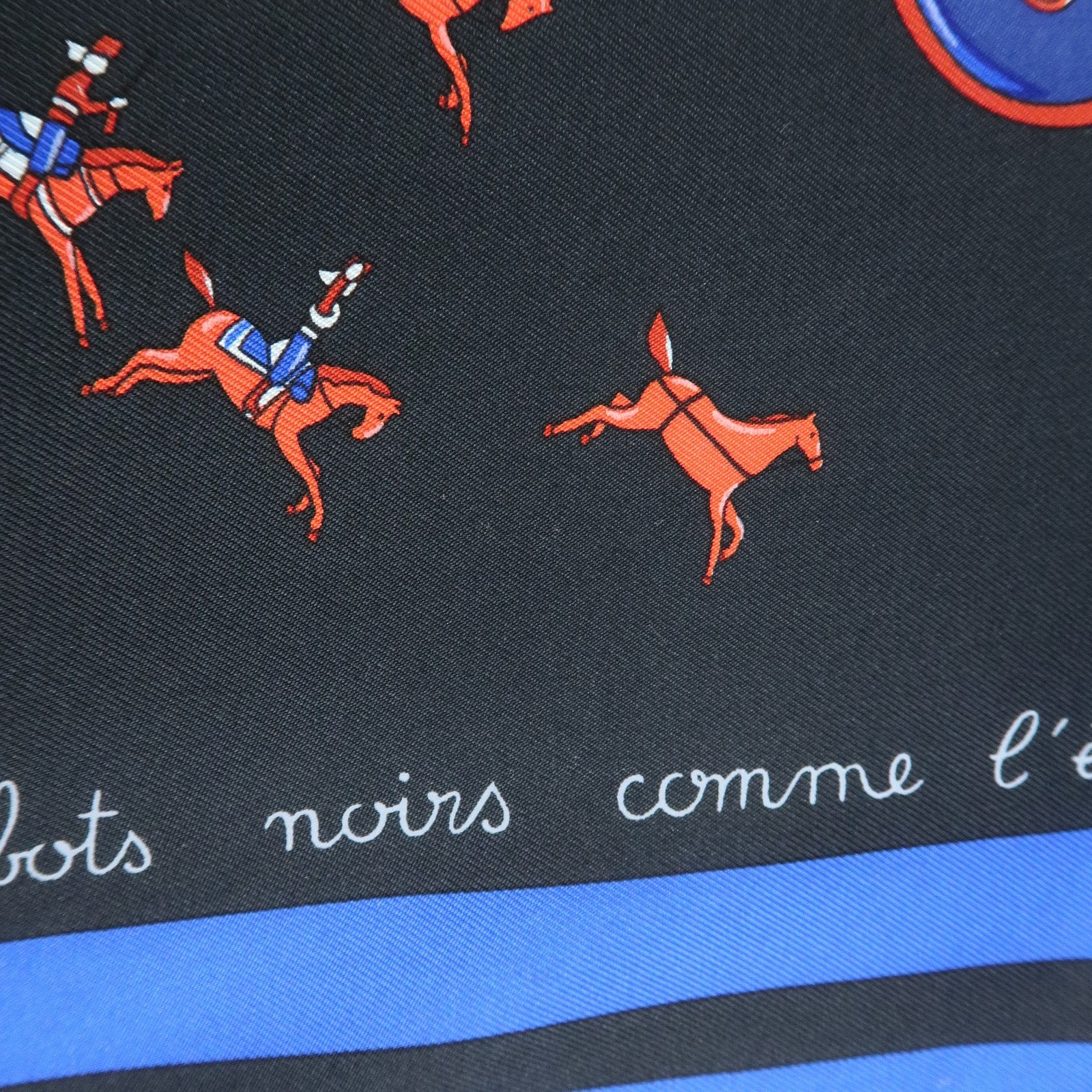HERMES Carre 90 Silk 100% Scarf Raconte Moi le Cheval Black Blue