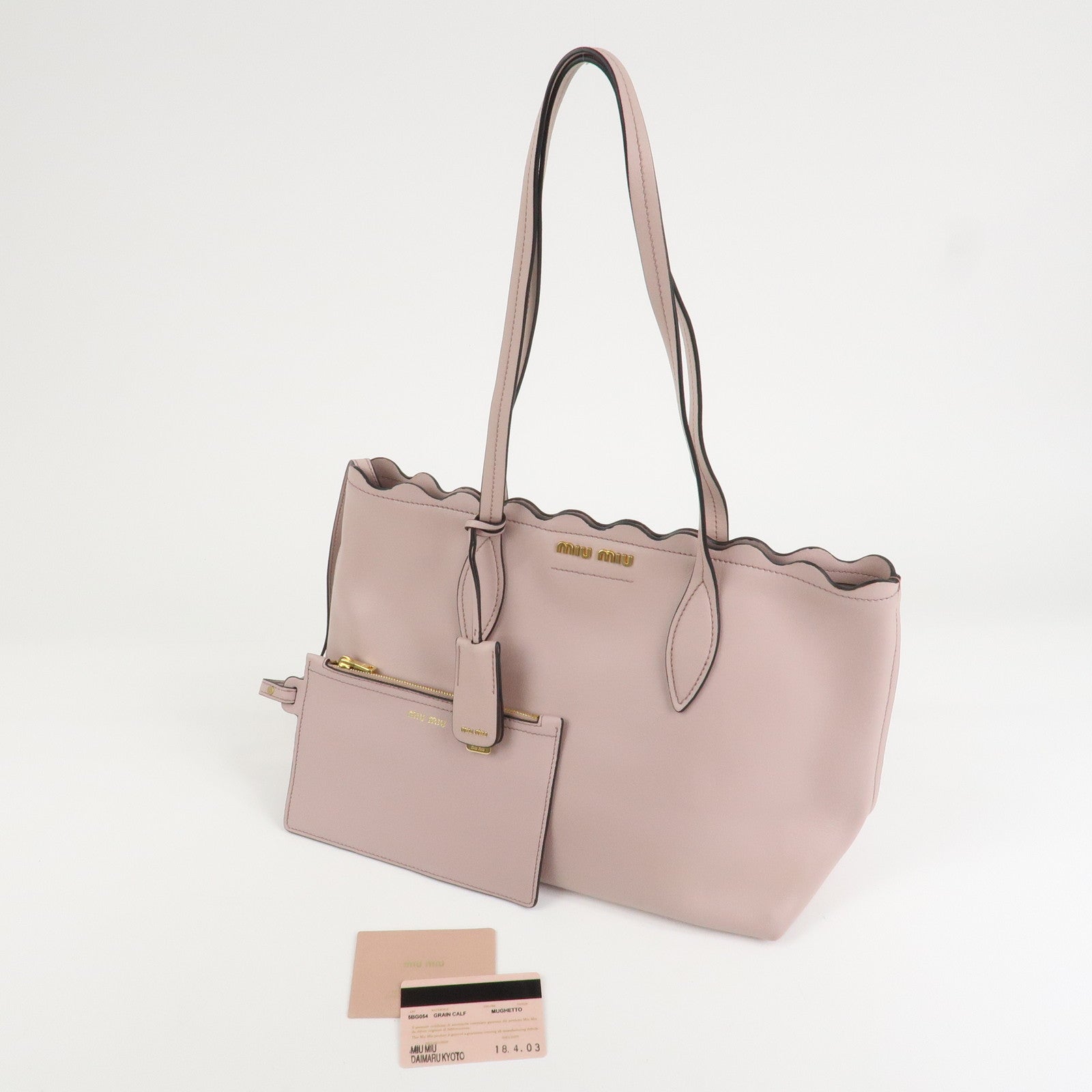 MIU MIU Leather Flower Tote Bag Shoulder Bag Pink 5BG054