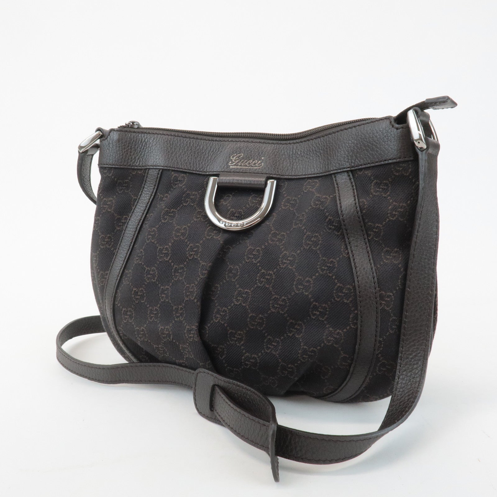 GUCCI Abbey GG Canvas Leather Shoulder Bag Dark Brown 265691 Used