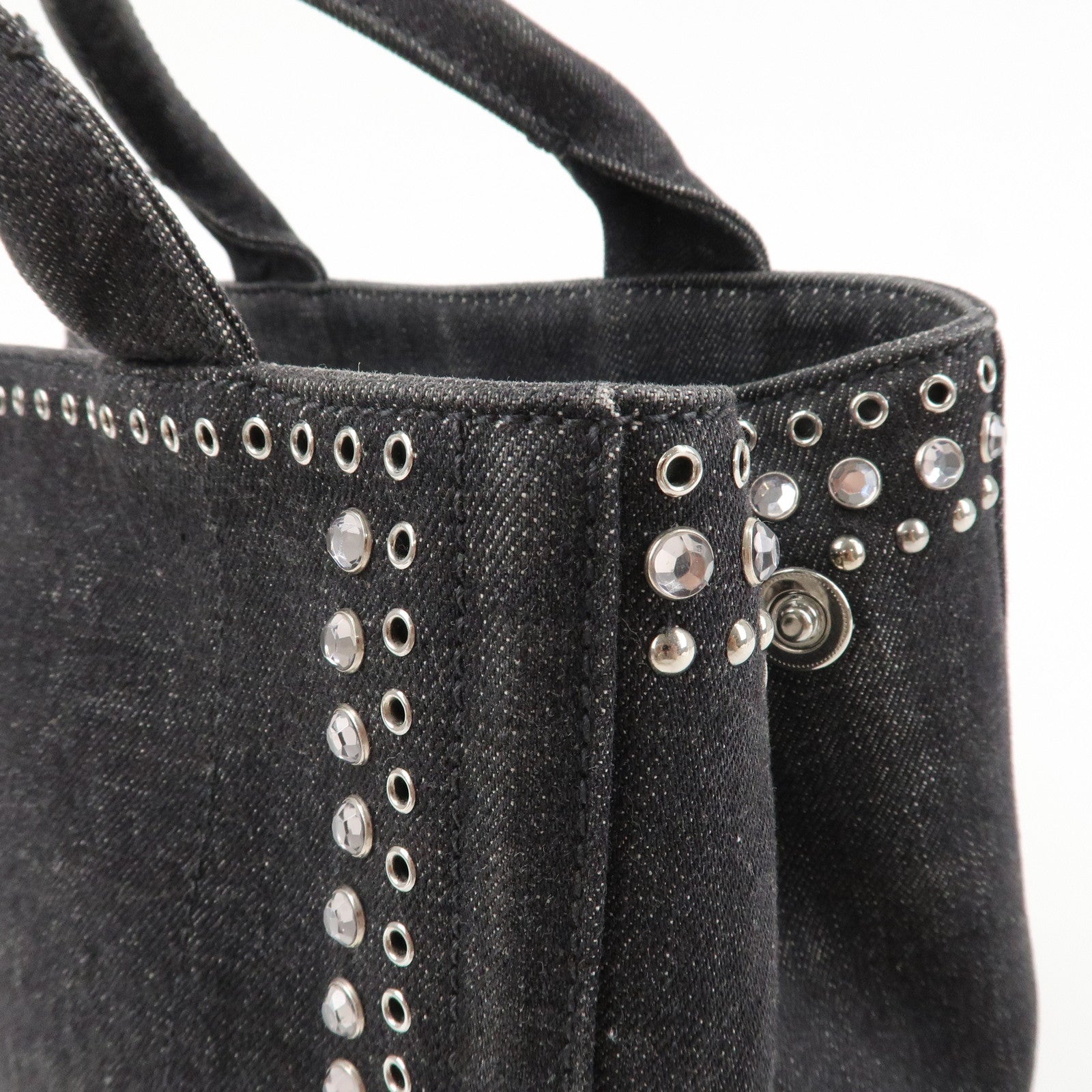 PRADA Canapa Mini Canvas Studs 2Way Shoulder Bag Hand Bag Black B2439G Used