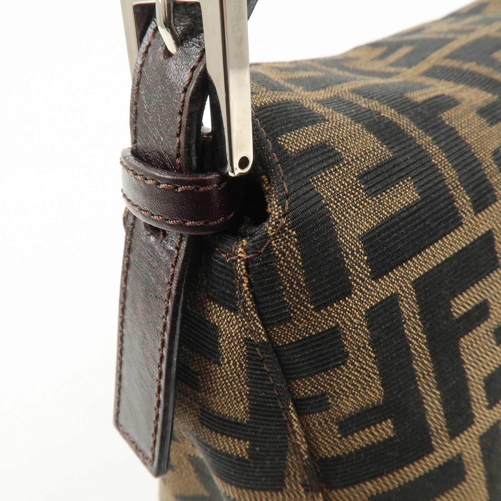 FENDI Zucca Canvas Leather Shoulder Bag Hand Bag Brown Black 26426 Used