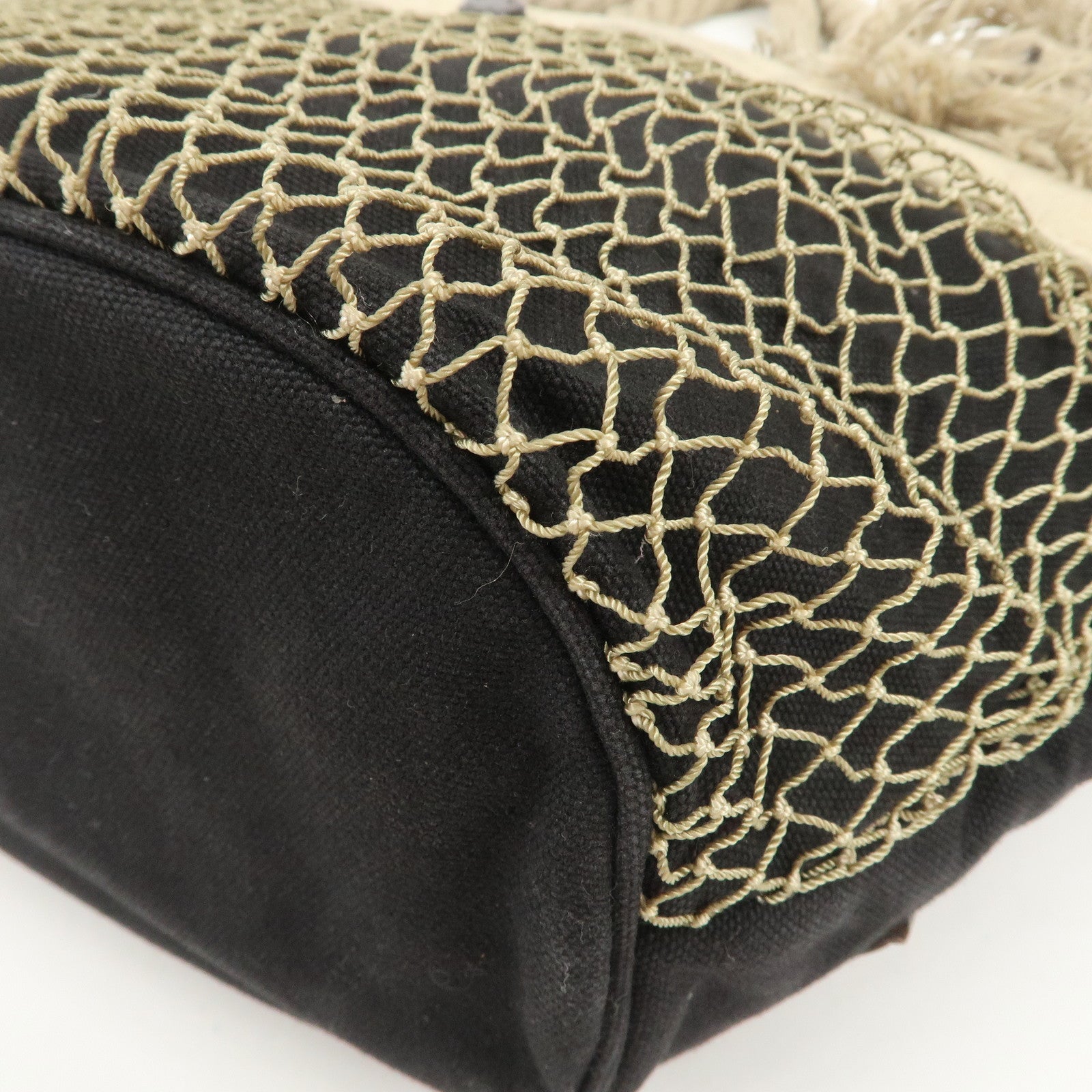 CHANEL COCO Mark Canvas Patent Leather Hand Bag Black Yellow
