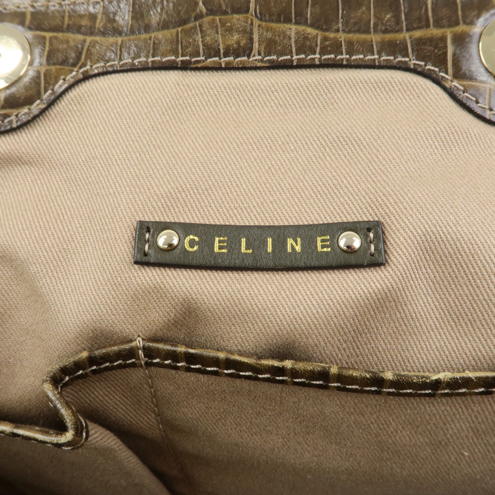 CELINE Macadam Canvas Leather Shoulder Bag Hand Bag Beige