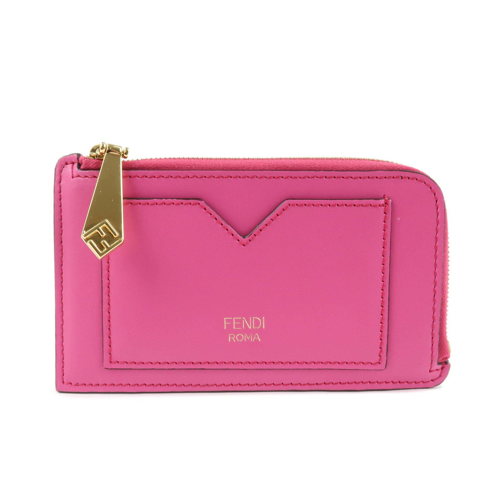 FENDI Peekaboo Leather Card Case Fragment Case Coin Case Pink 8M0489 Used
