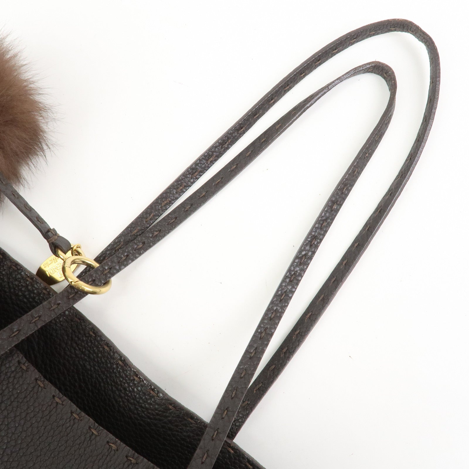 FENDI Selleria Leather Tote Bag Shoulder Bag Dark Brown 8BH126