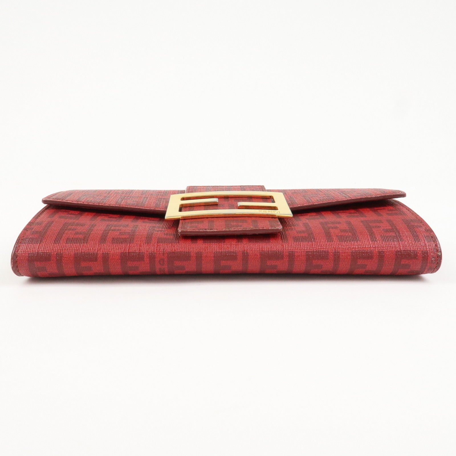 FENDI Zucchino Logo PVC Coating Canvas Bi-Fold Wallet Red