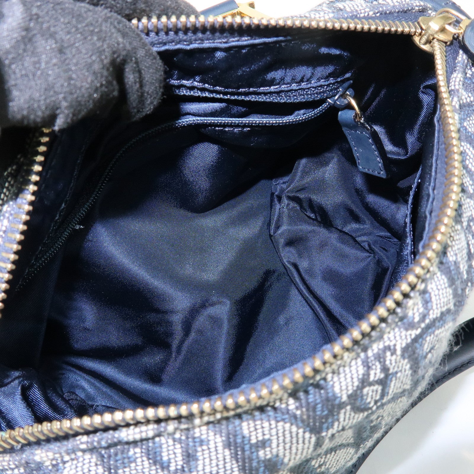 Christian Dior Trotter Canvas Leather Mini Boston Bag Hand Bag Navy