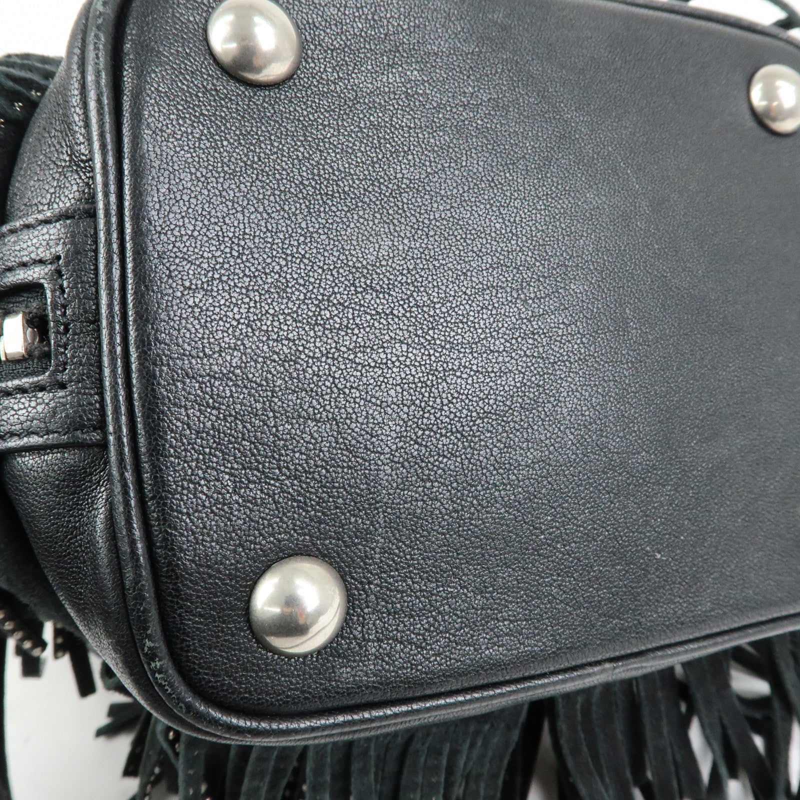 SAINT LAURENT PARIS Leather Fringe Shoulder Bag Black 357603