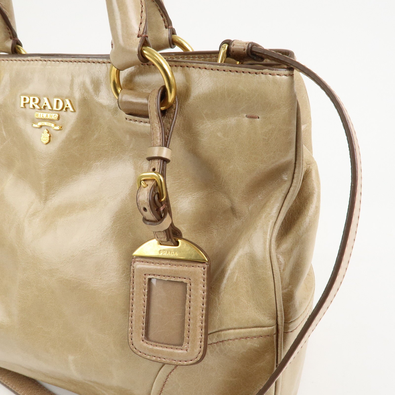 PRADA Logo Leather 2Way Bag Hand Bag Shoulder Bag Beige BN2323