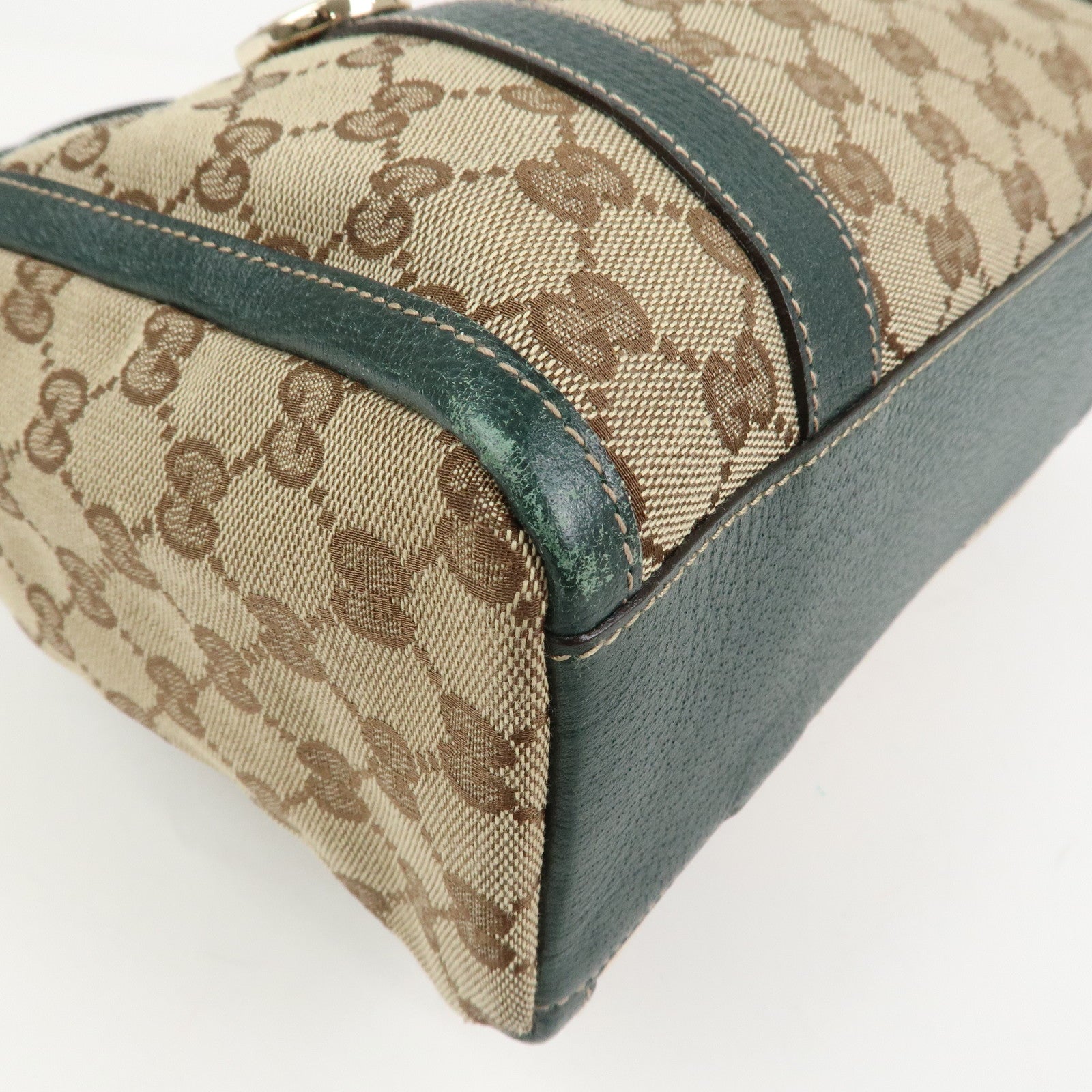 GUCCI Abbey GG Canvas Leather Mini Boston Bag Beige Green 130942