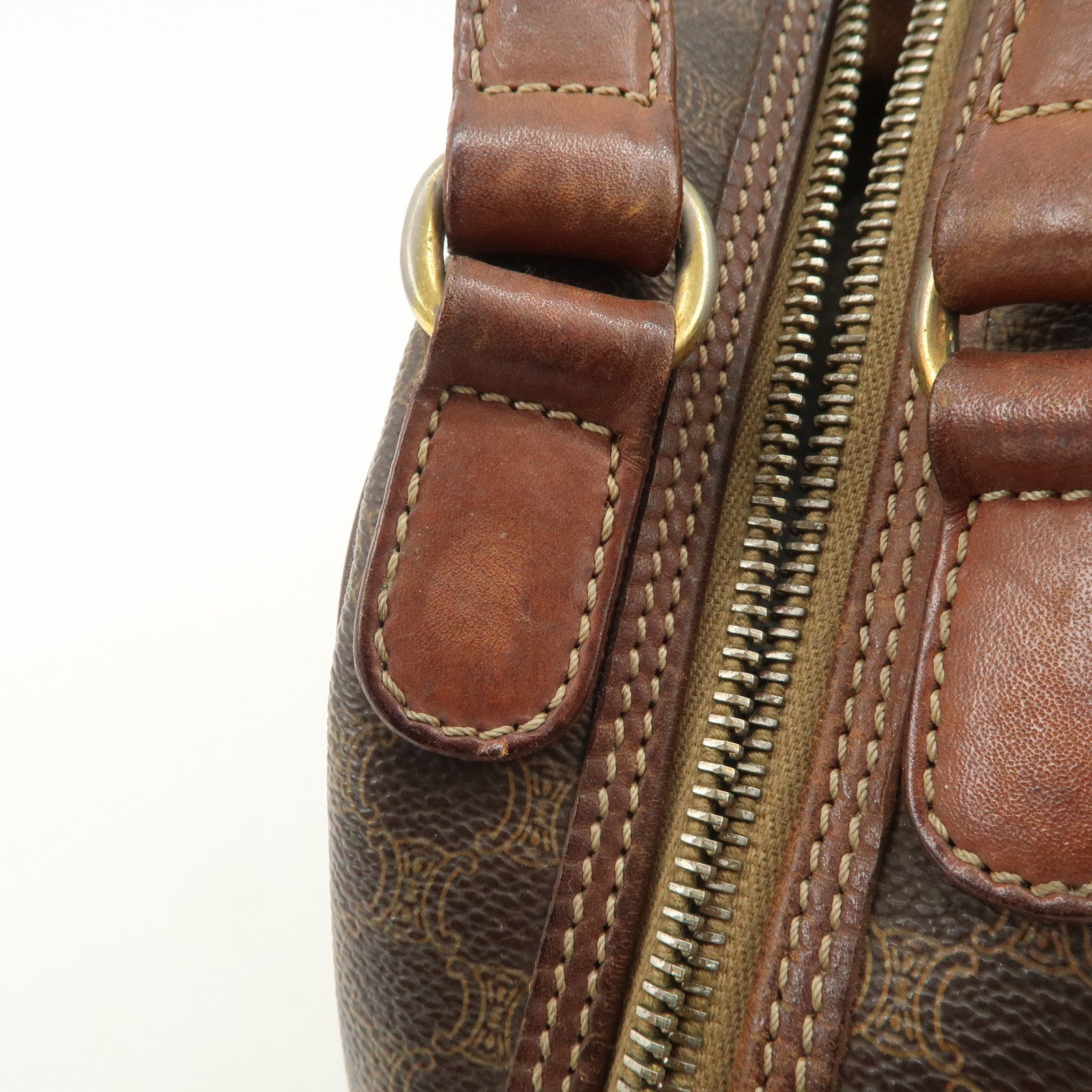 CELINE Macadam PVC Leather Hand Bag Brown Gold HDW