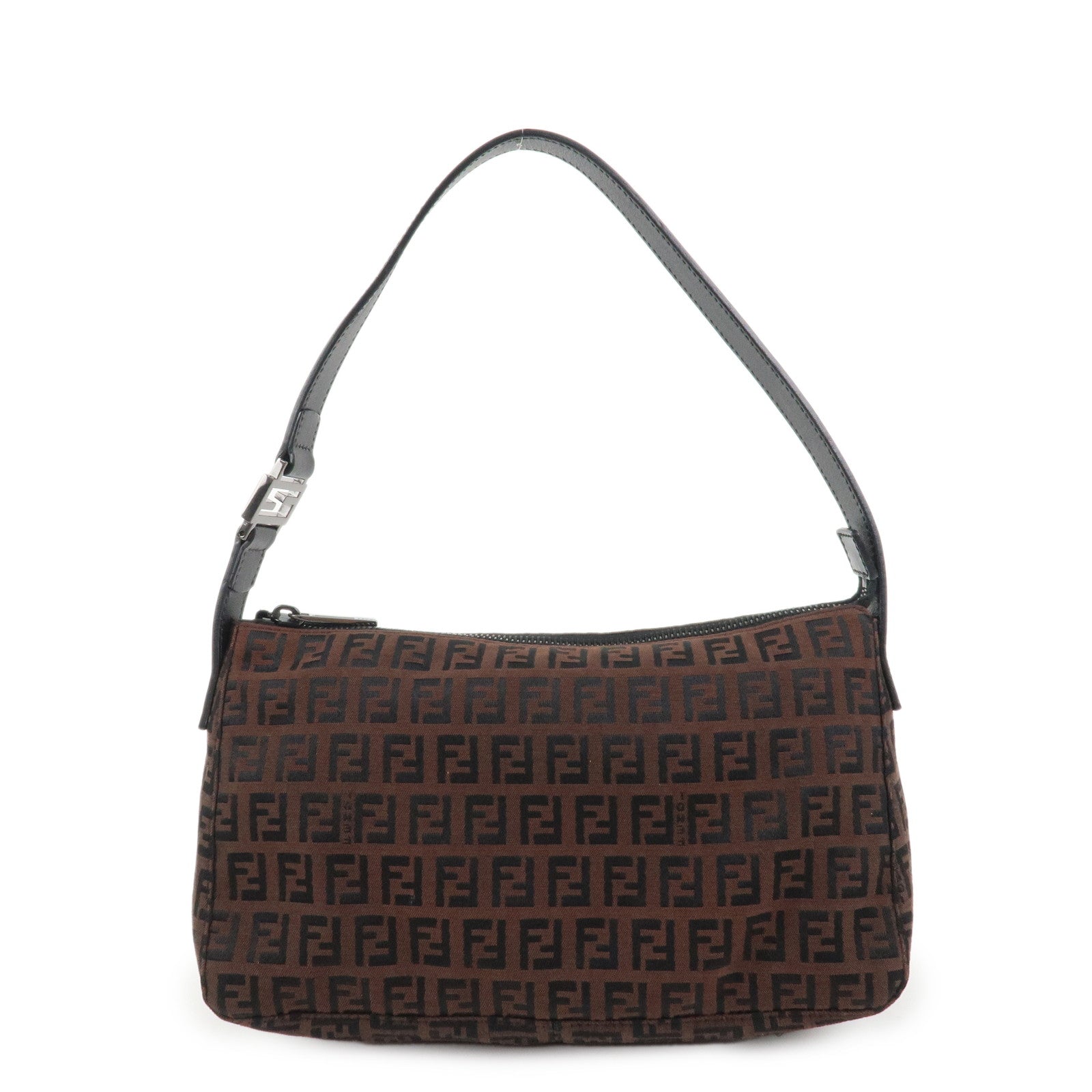 FENDI Zucchino Canvas Leather Shoulder Bag Hand Bag Brown 8BR444