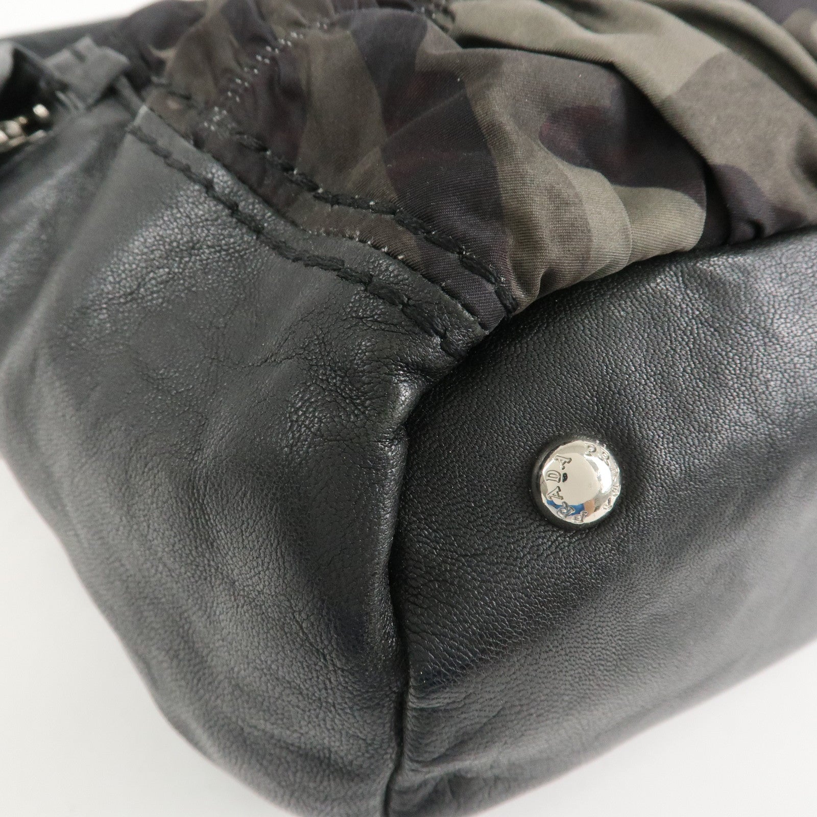 PRADA Logo Nylon Leather Gathered 2Way Shoulder Hand Bag BN4586