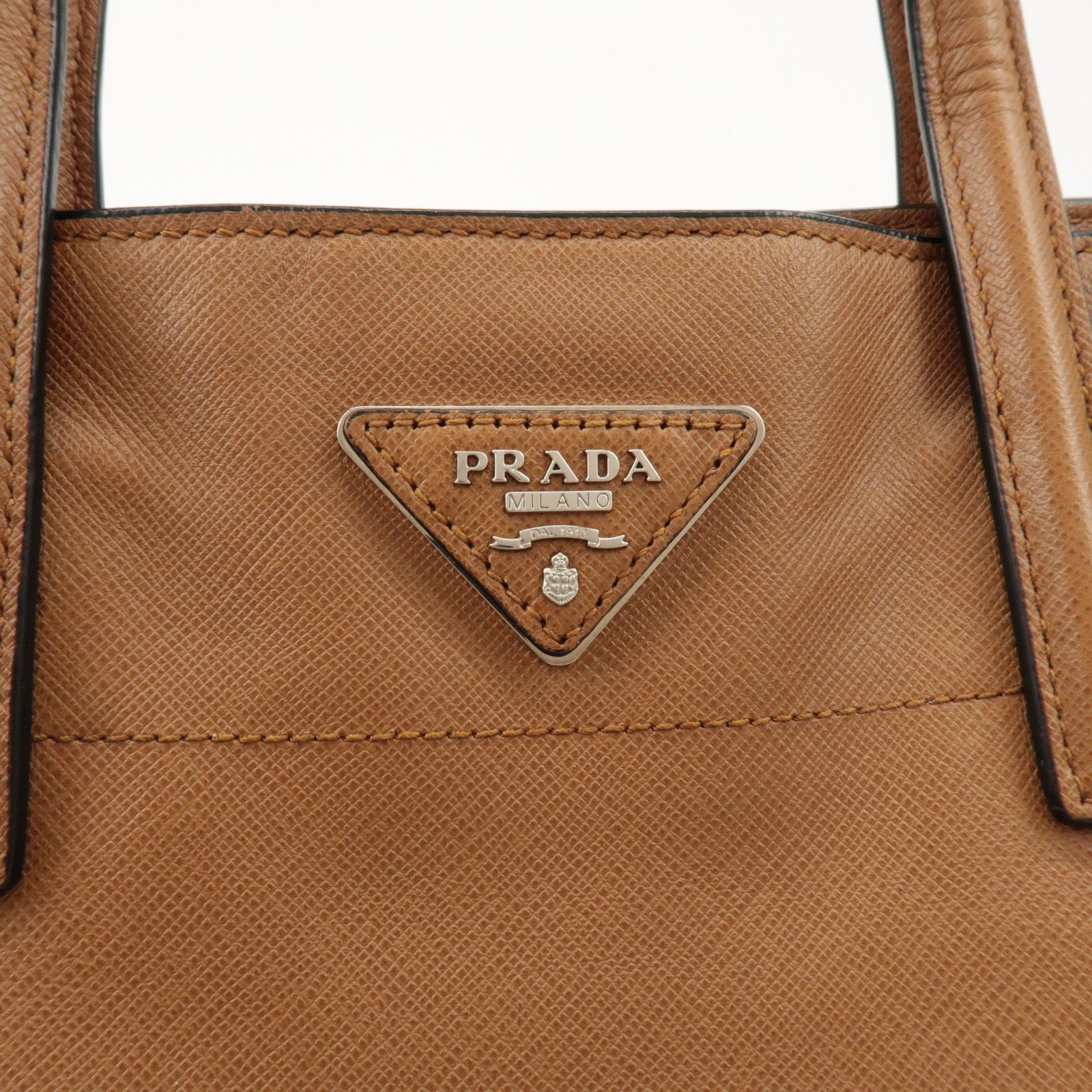 PRADA Triangle Logo Saffiano Leather 2Way Tote Bag Brown BN2666