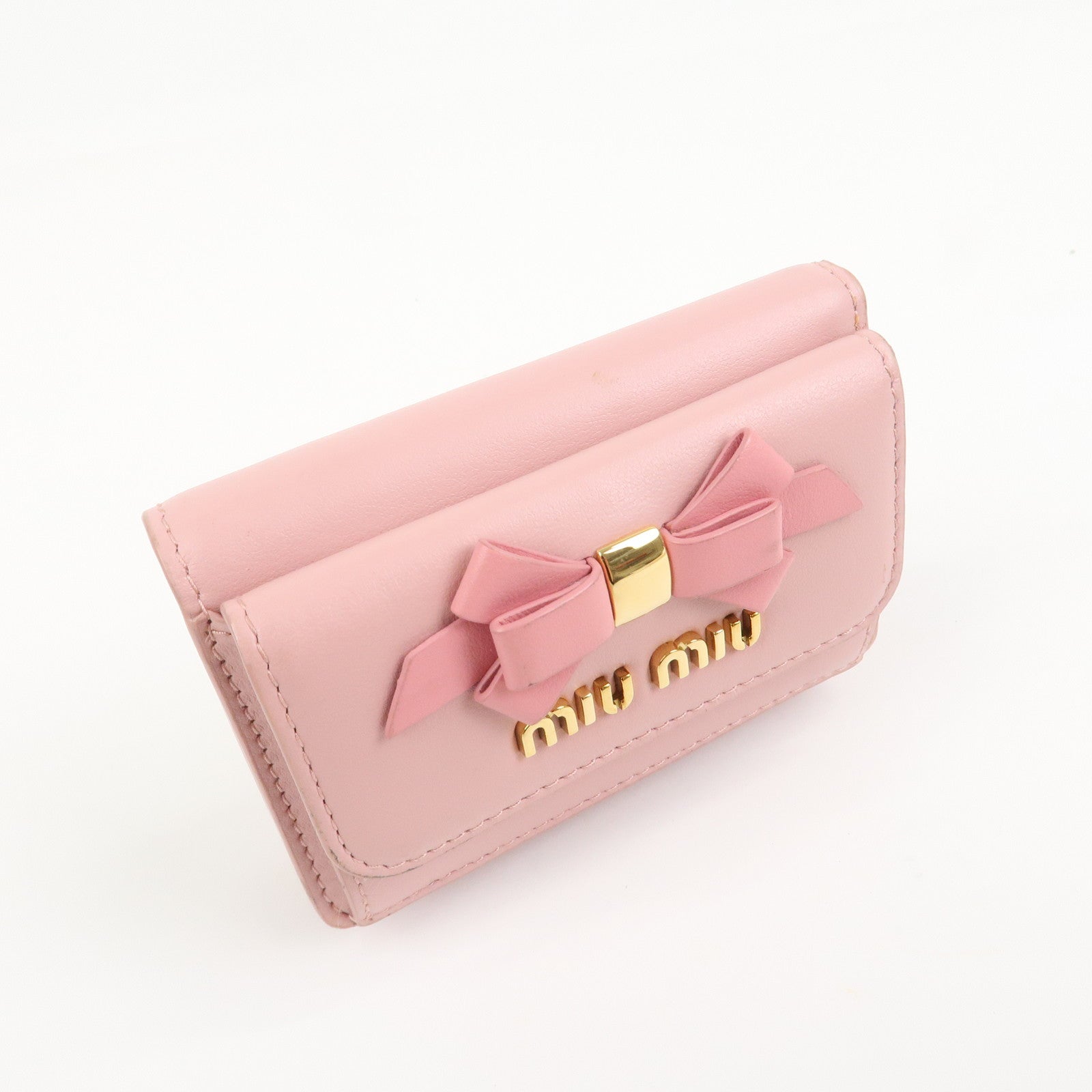 MIU MIU Logo Ribbon Tri-fold Wallet Compact Wallet Pink 5MH020