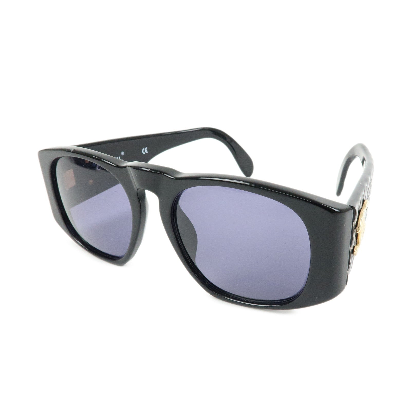 CHANEL COCO Mark Matelasse Plastic Sunglasses Black 01450 94305