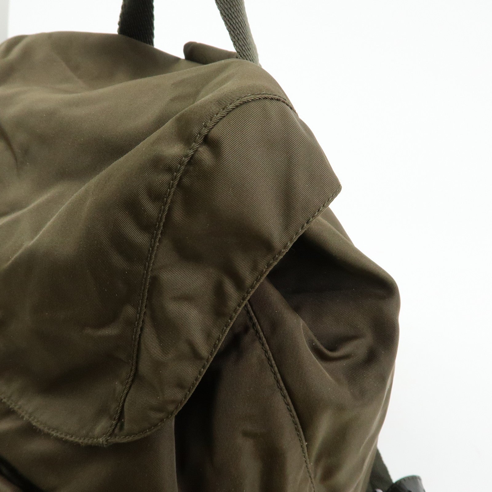 PRADA Triangle Logo Nylon Leather Backpack Rucksack Khaki B6677