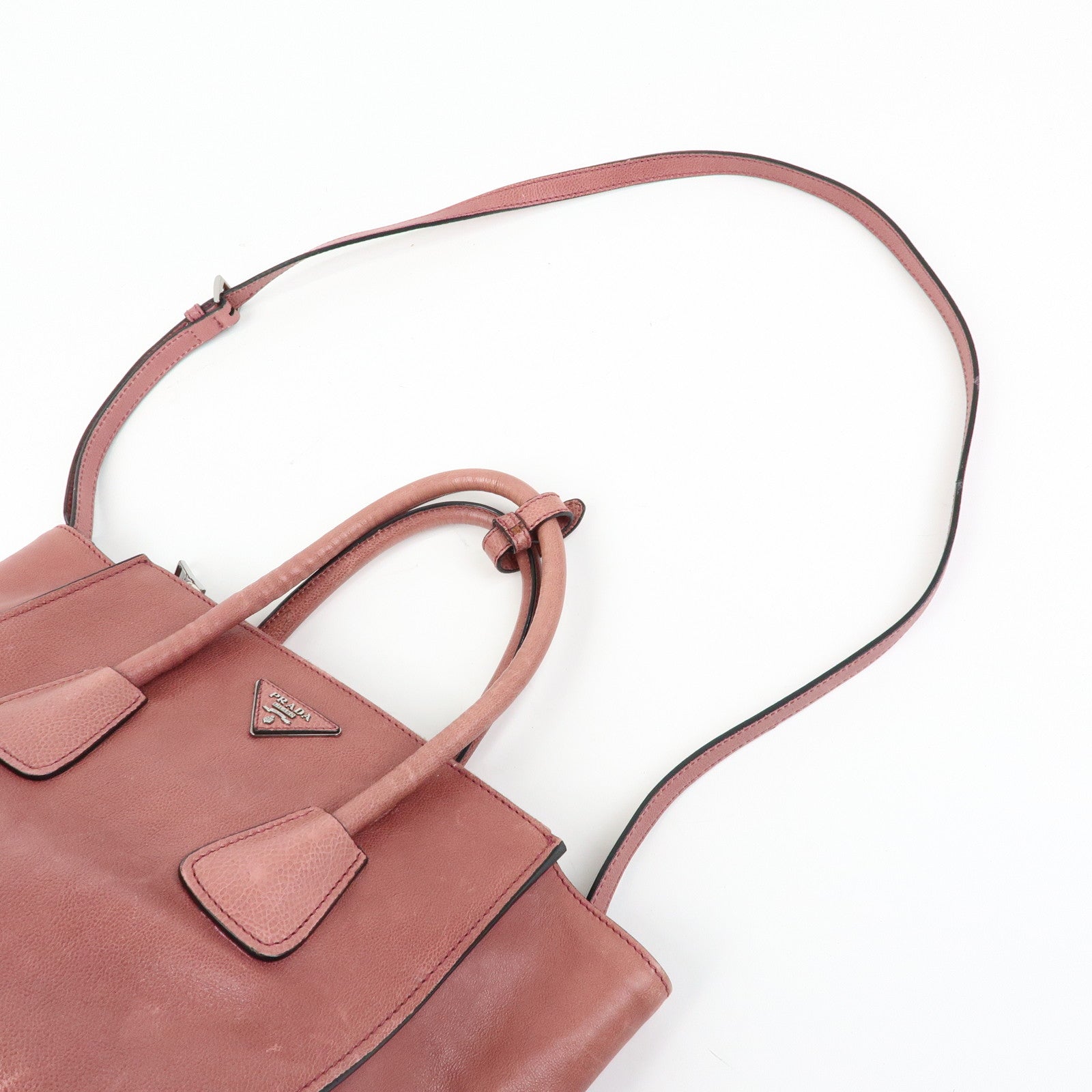 PRADA Triangle Logo Leather 2Way Bag Hand Bag Shoulder Bag Pink
