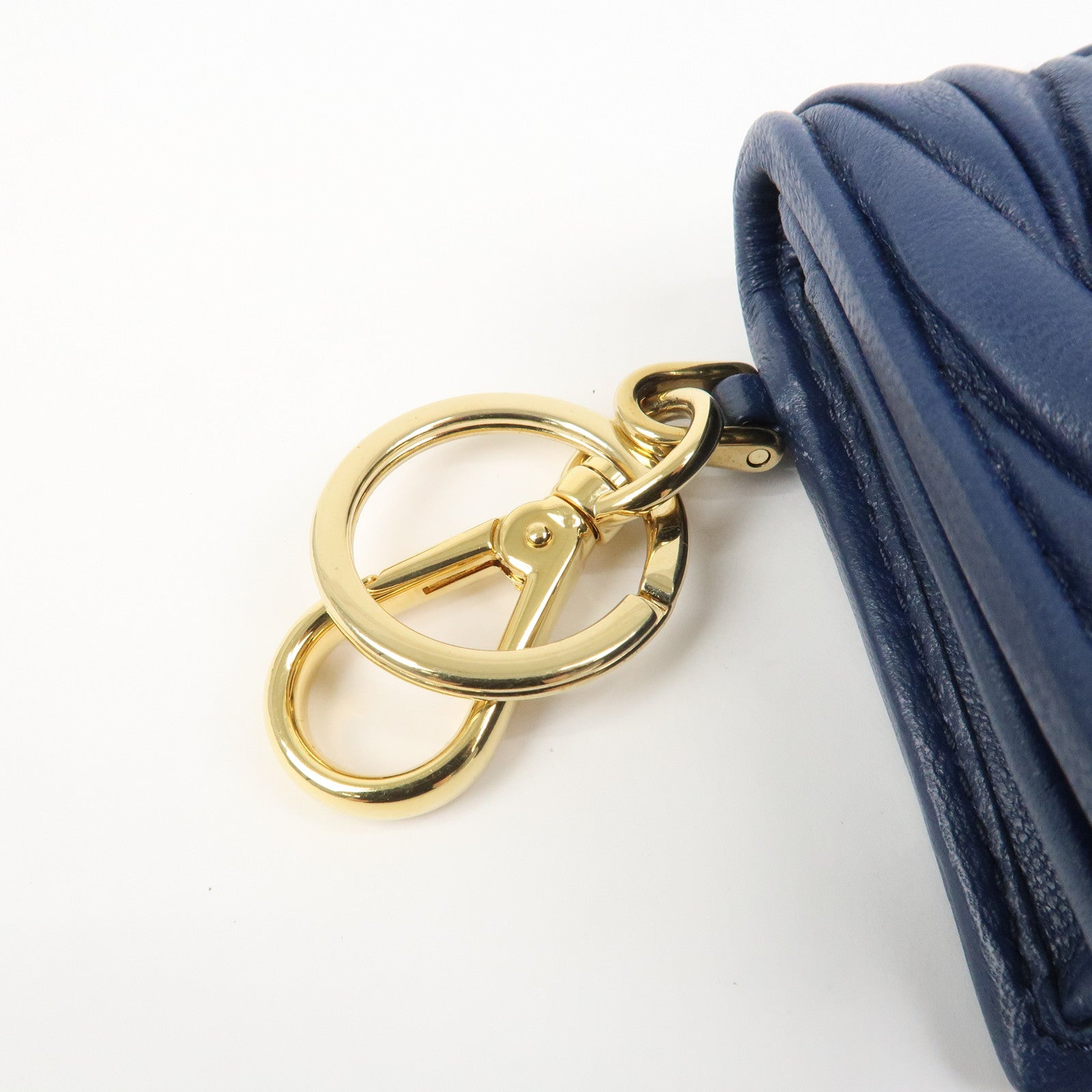 MIU MIU Matelasse Leather Keyring Card Case Card Holder Blue 5MC407
