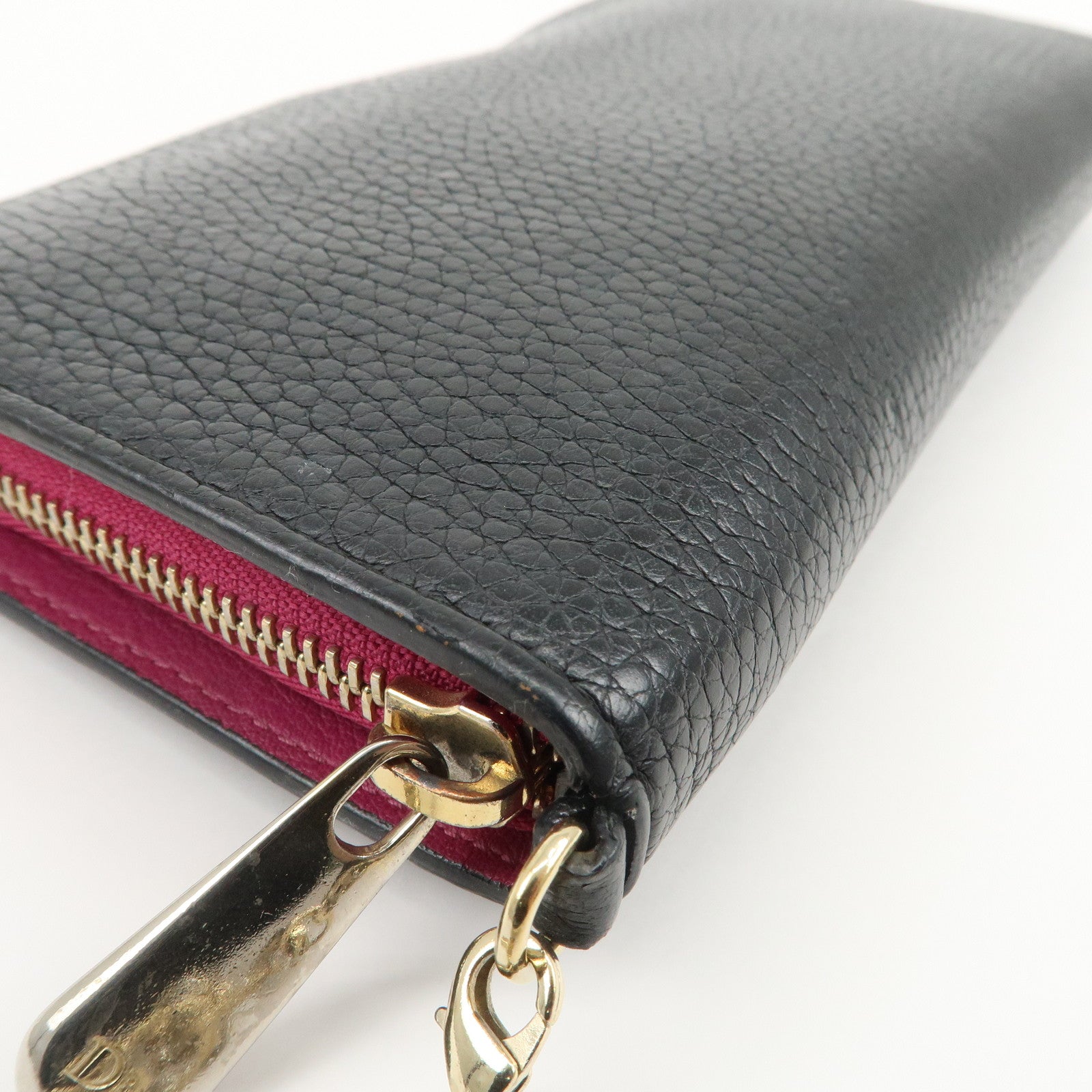Christian Dior Diorissimo Round Zippy Long Wallet Black Pink