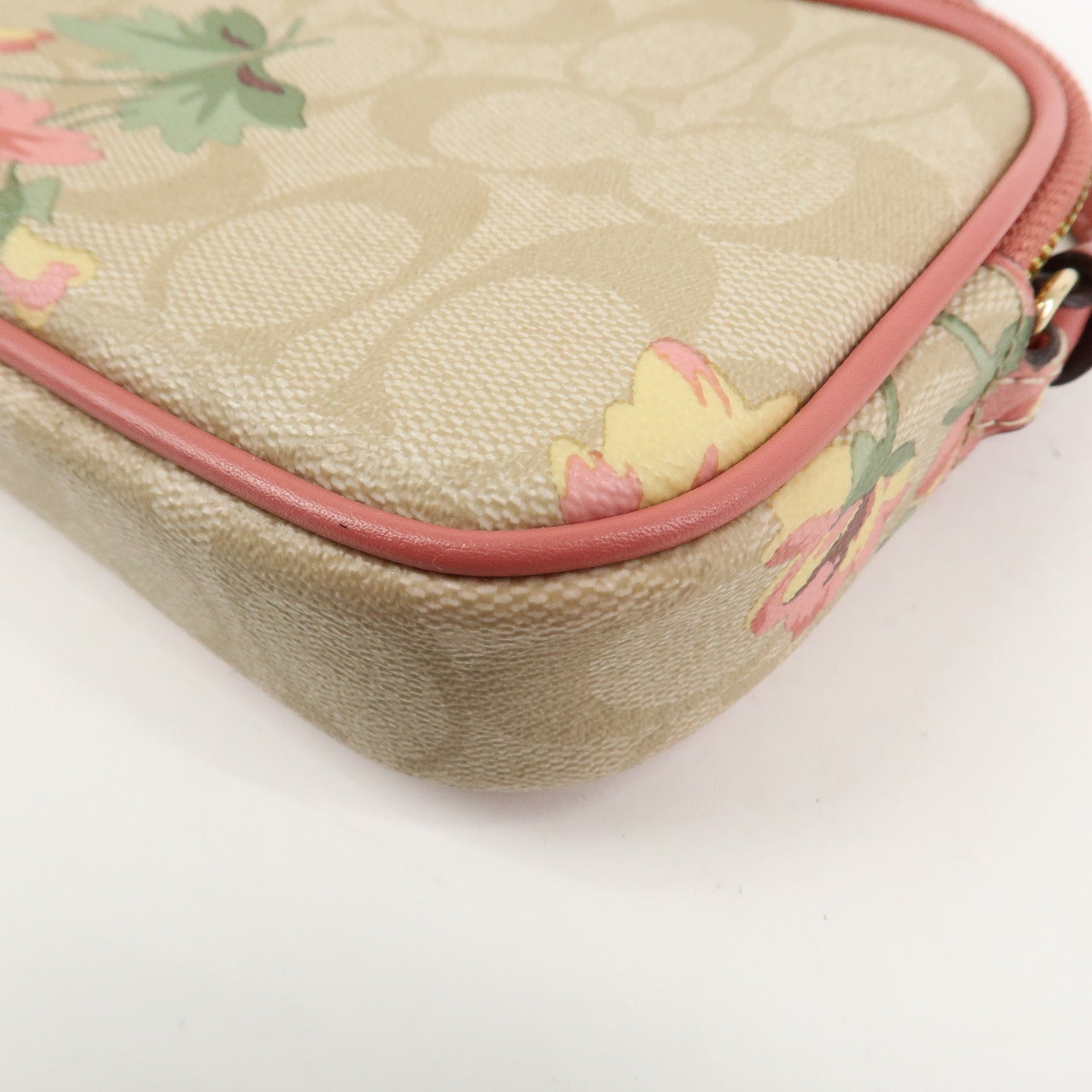 COACH Signature PVC Canvas Leather Shoulder Bag Beige Pink