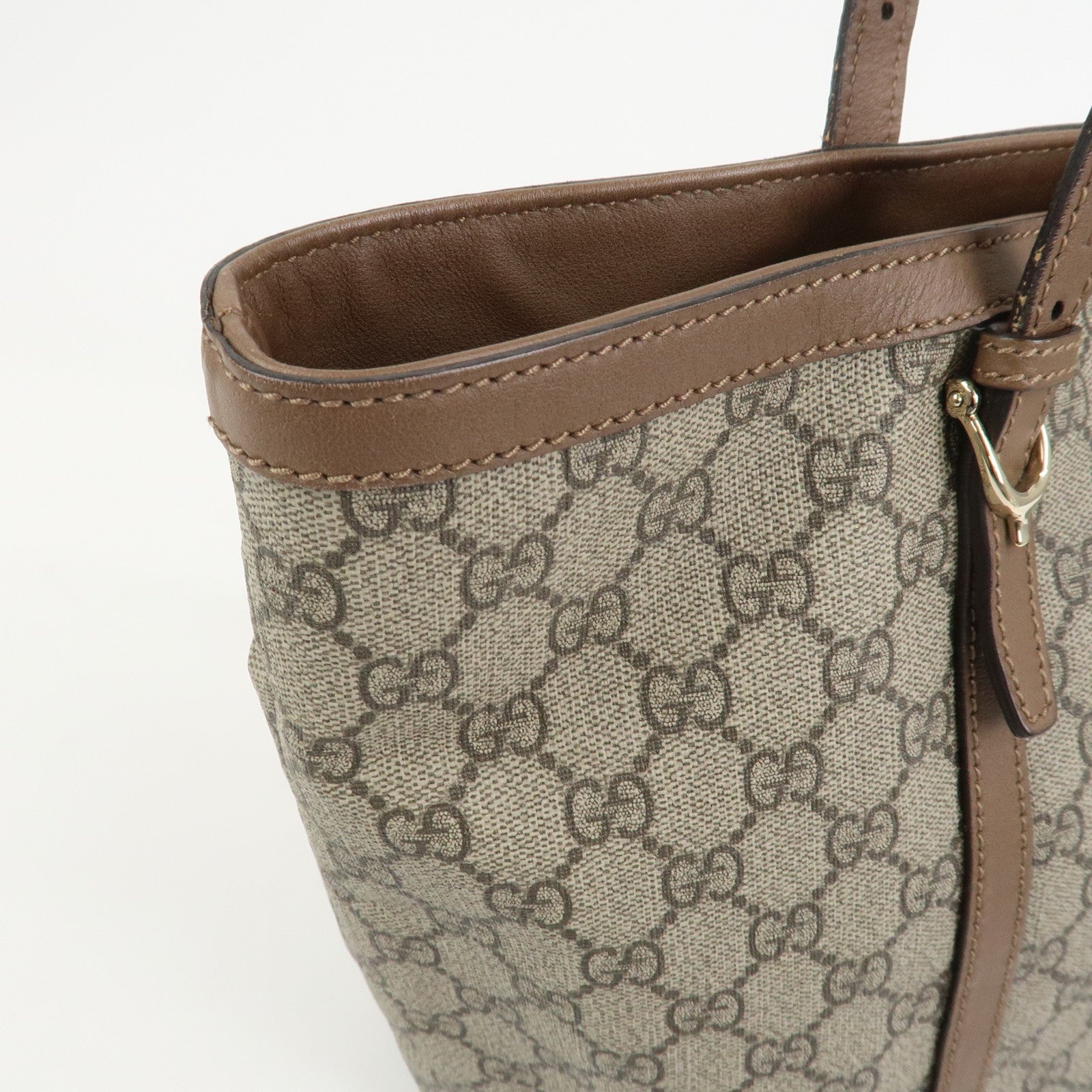 GUCCI GG Supreme Canvas Leather Tote Shoulder Bag Beige 309613