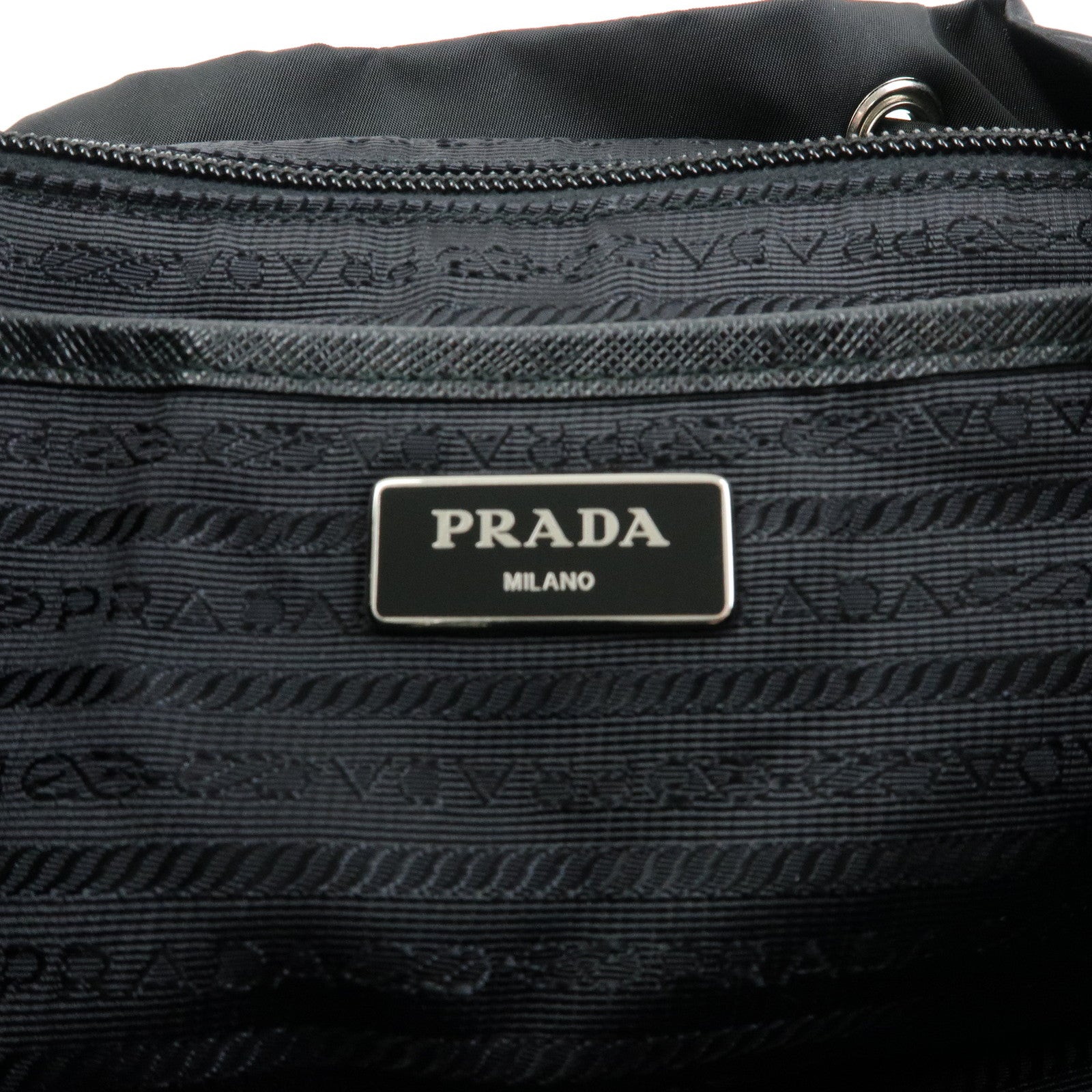 PRADA Triangle Logo Nylon Saffiano leather Backpack Rucksuck Black