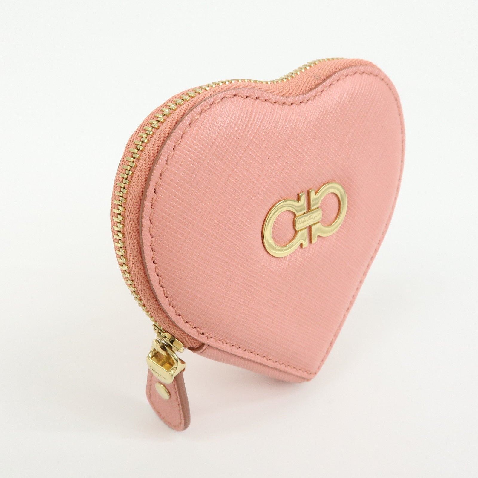 Ferragamo Gancini Leather Heart Motif Coin Case Pink