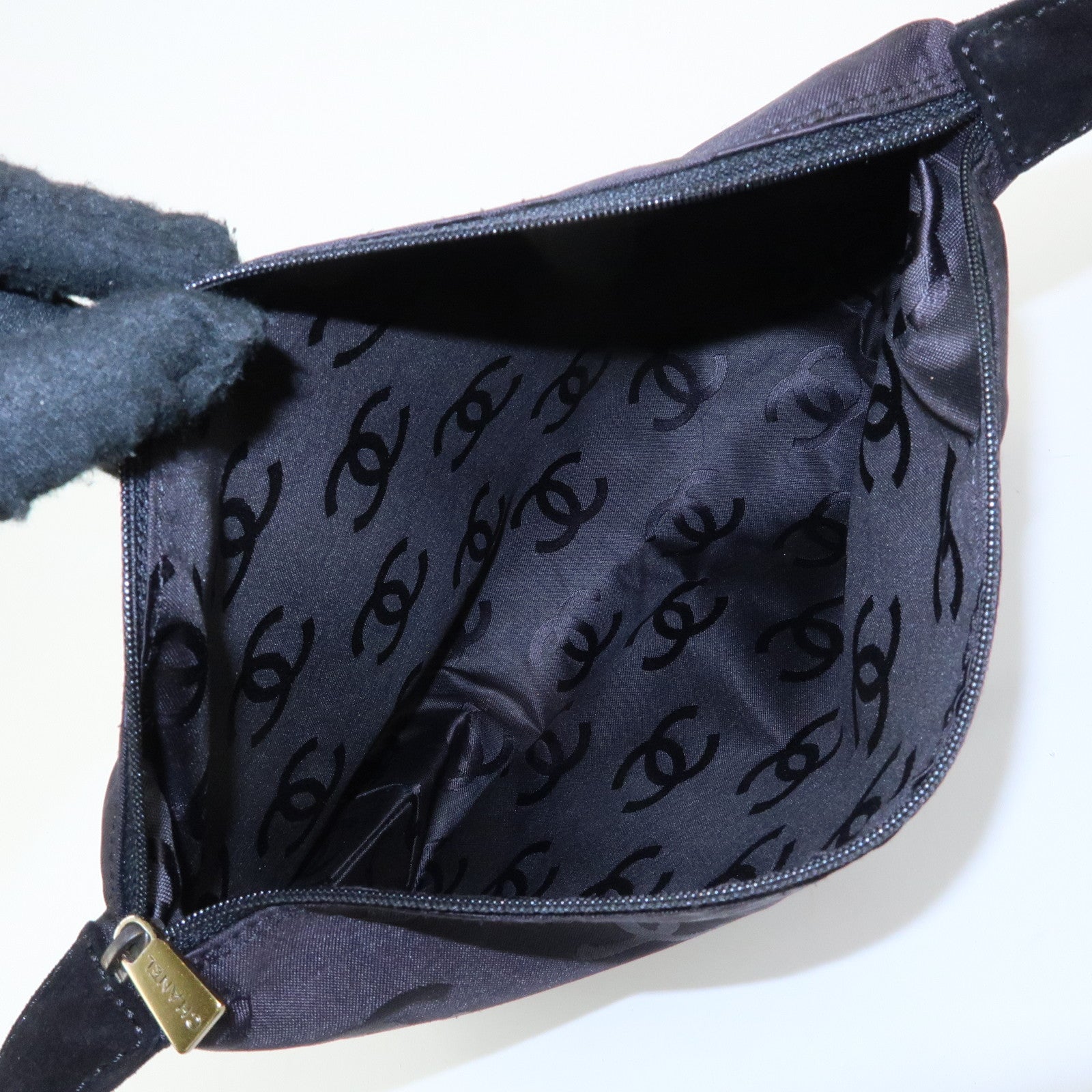 CHANEL COCO Mark Wild Stitch Suede Lamb Skin Tote Bag Black