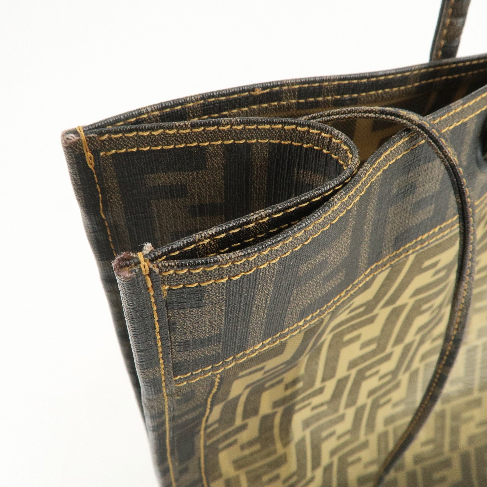 FENDI Zucca Nylon PVC Canvas Hand Bag Tote Bag Brown Black 8BH134