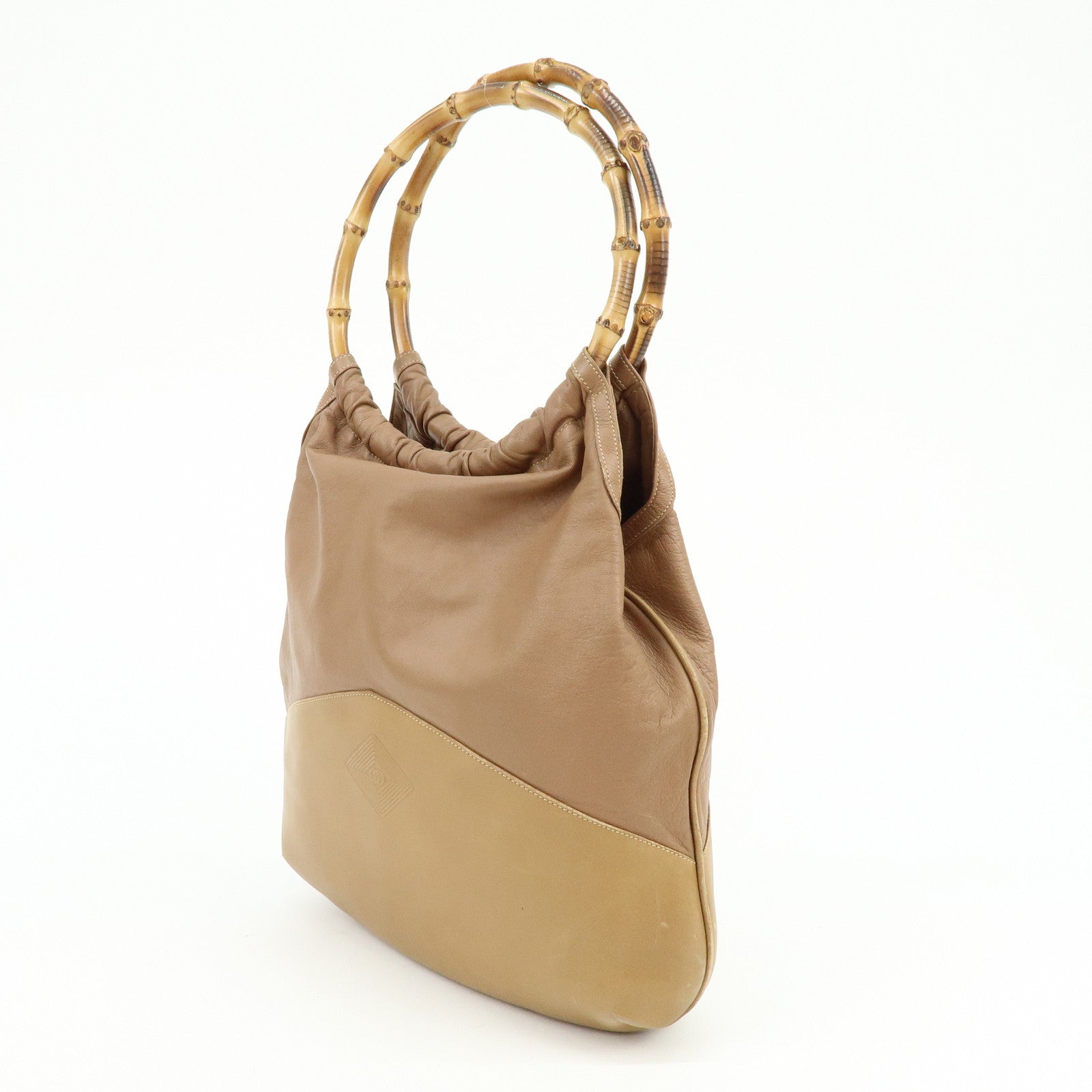 GUCCI Old Gucci Bamboo Leather Hand Bag Brown 26.000.5686