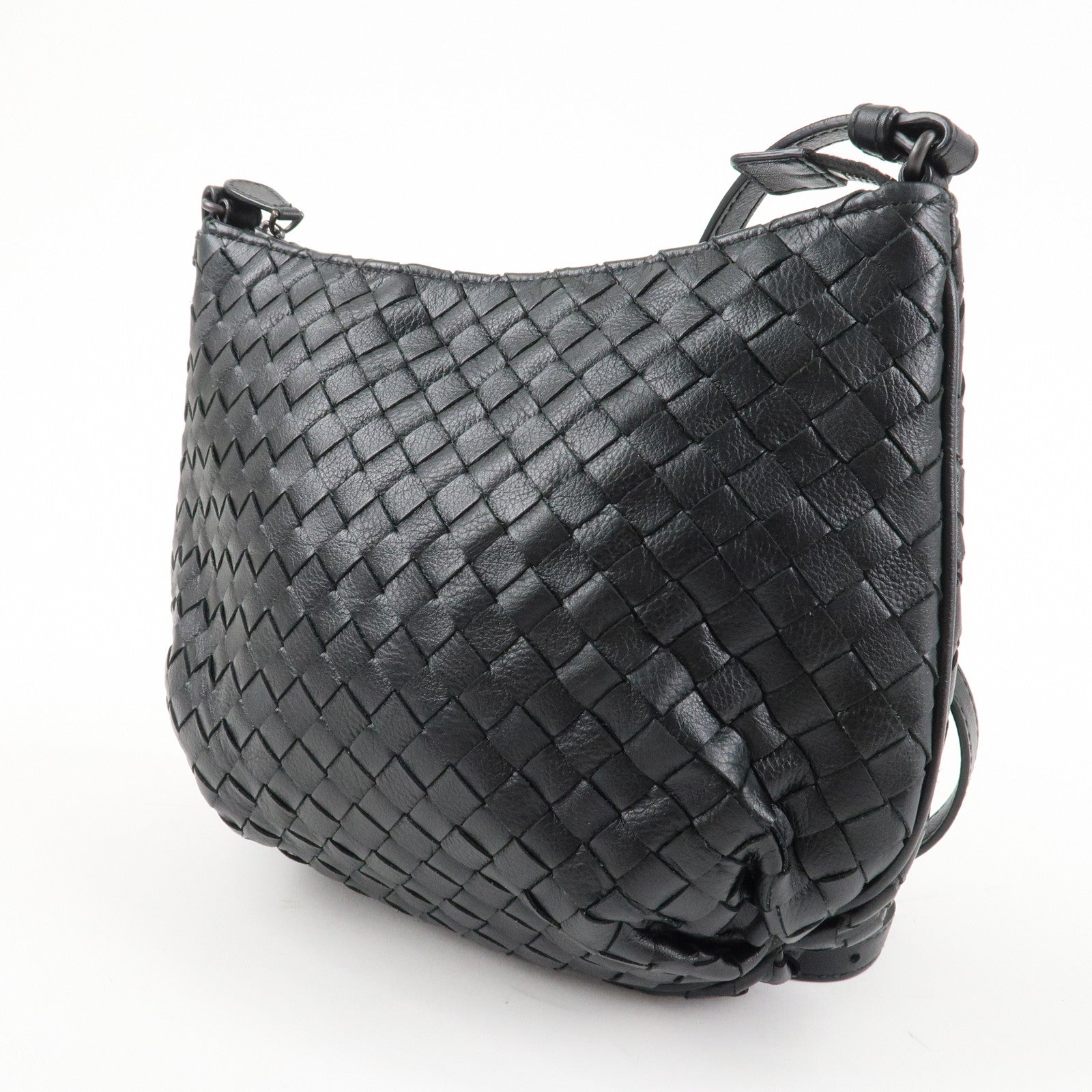 BOTTEGA VENETA Intrecciato Leather Shoulder Bag Black Used