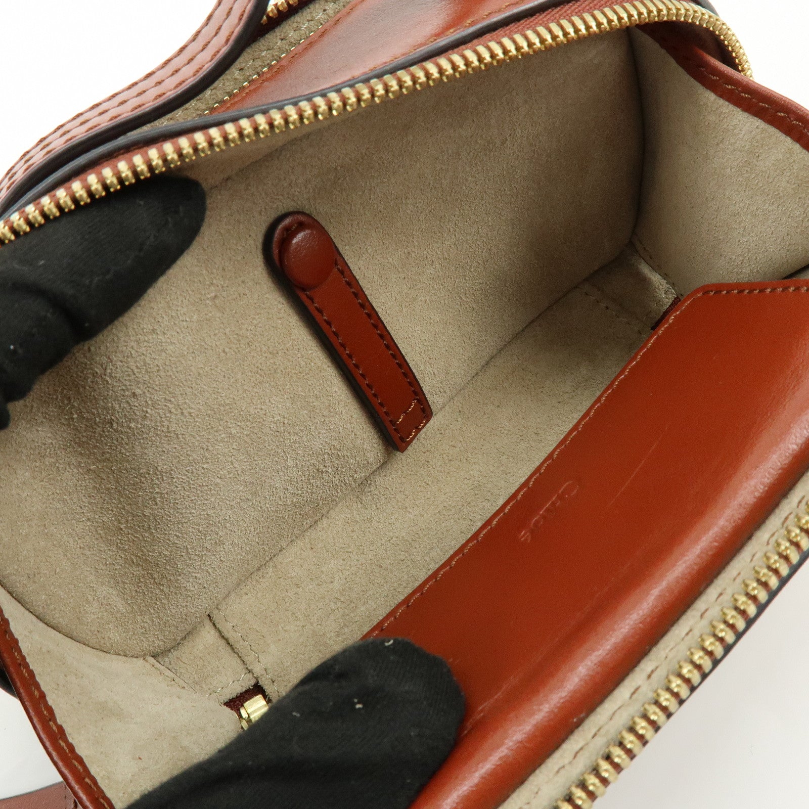 Chloe Leather 2Way Chain Shoulder Bag Mini Vanity Bag Brown