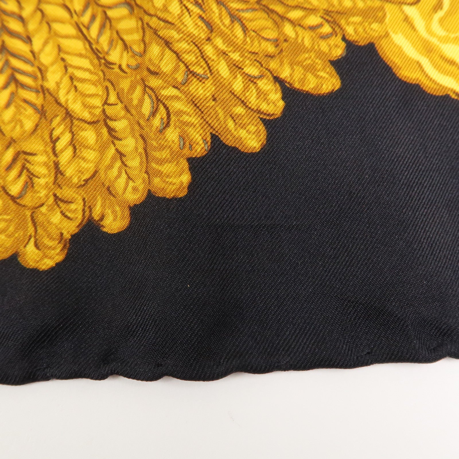 CHANEL Silk 100% Flower Chain Print Scarf Black Gold