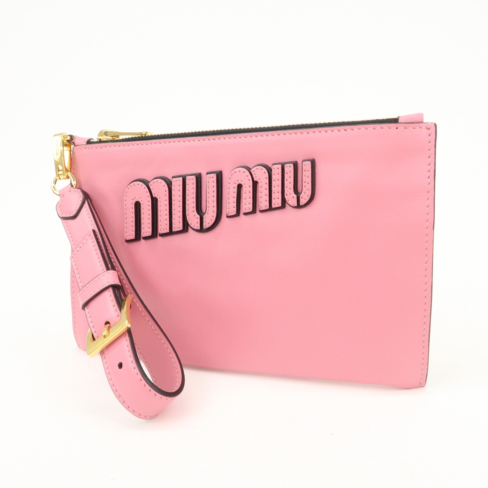 MIUMIU Logo Leather Clutch Bag Pouch Pink 5N1890